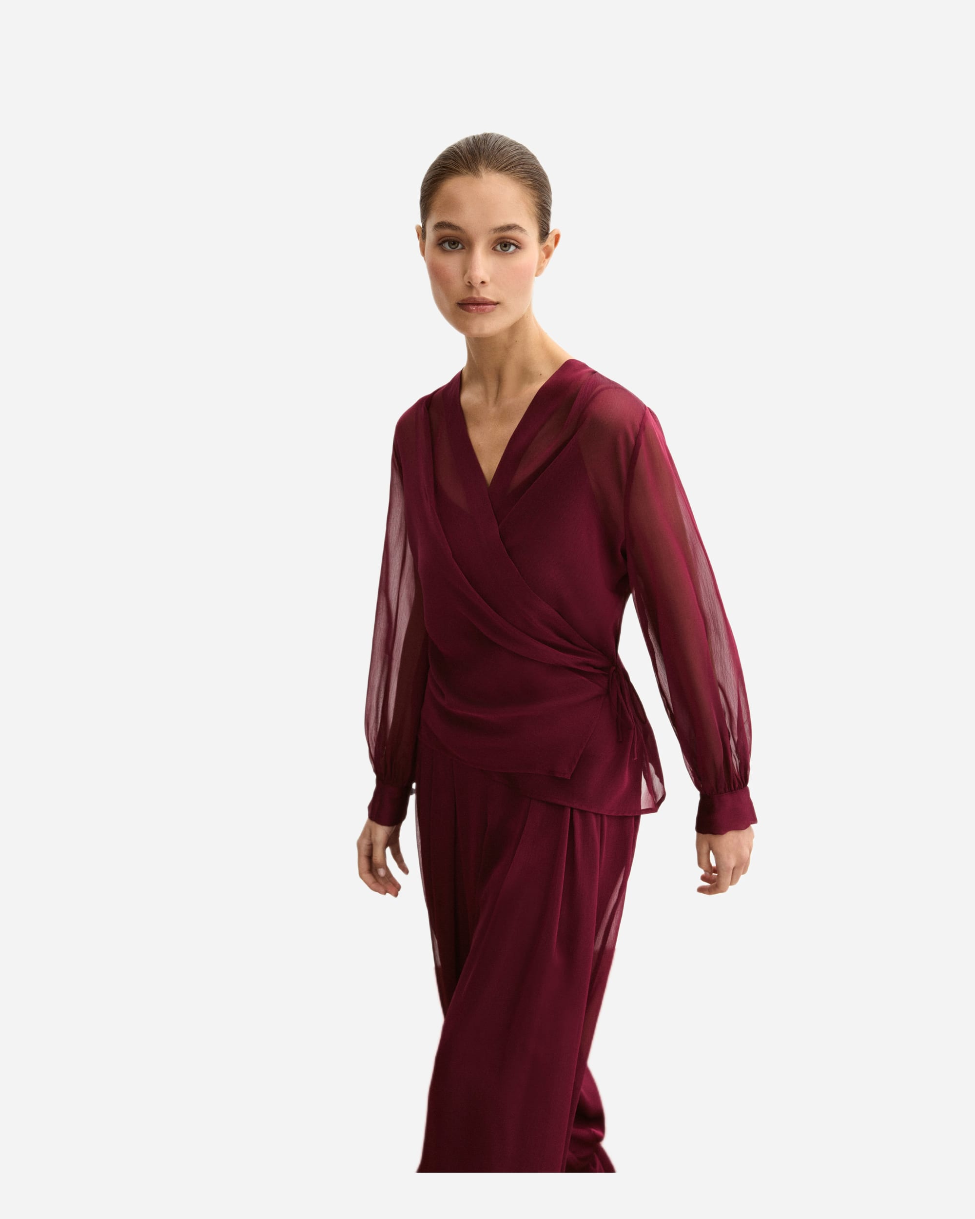 Blusa de mujer de gasa y con lazada - Bimani - Burdeos Burdeos-1