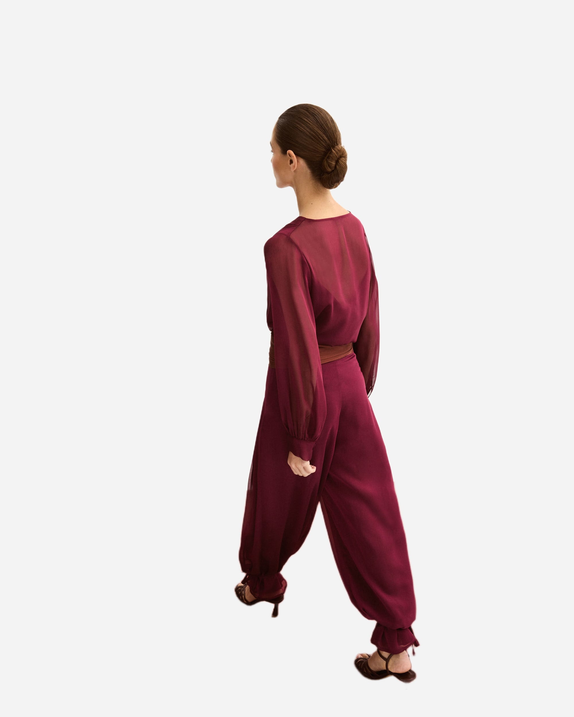 Blusa de mujer de gasa y con lazada - Bimani - Burdeos Burdeos-2