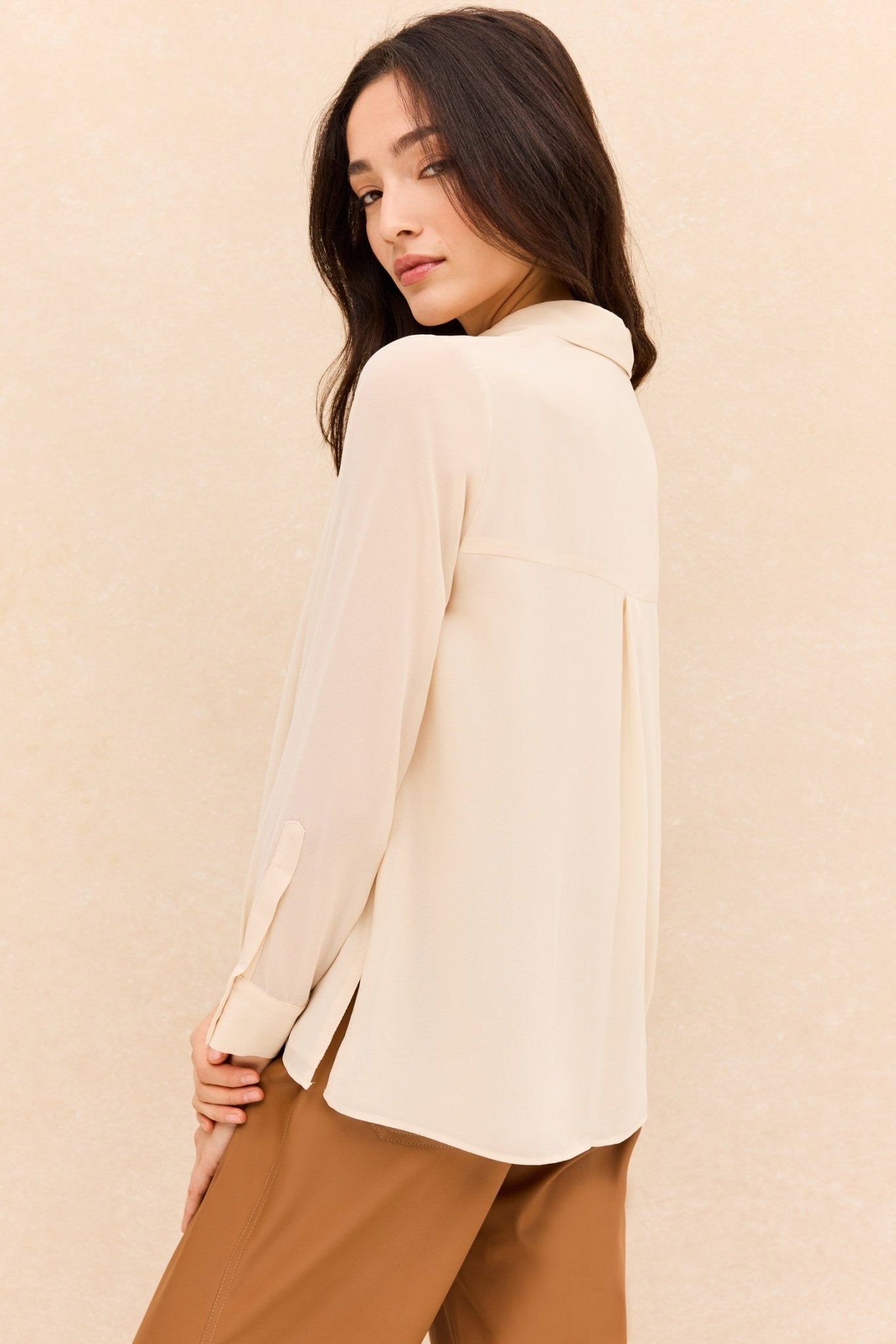 Blusa de mujer larga y tejido bimani - Beige Beige-2