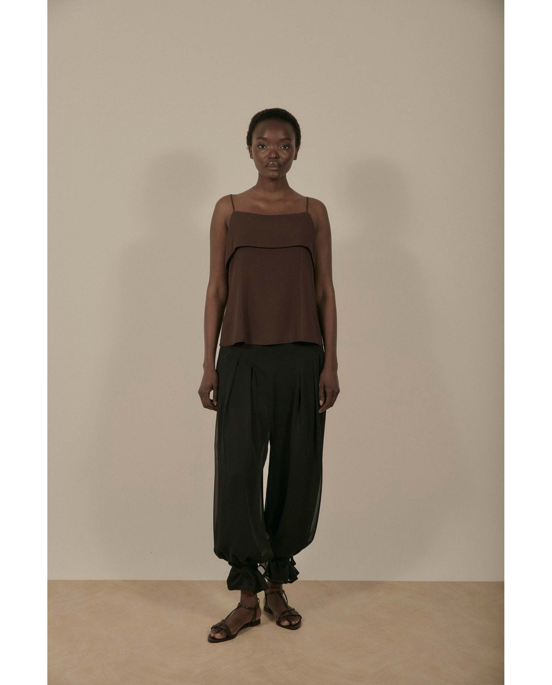 Pantalón de mujer de tejido de gasa catiónica - Bimani - Negro Negro-2
