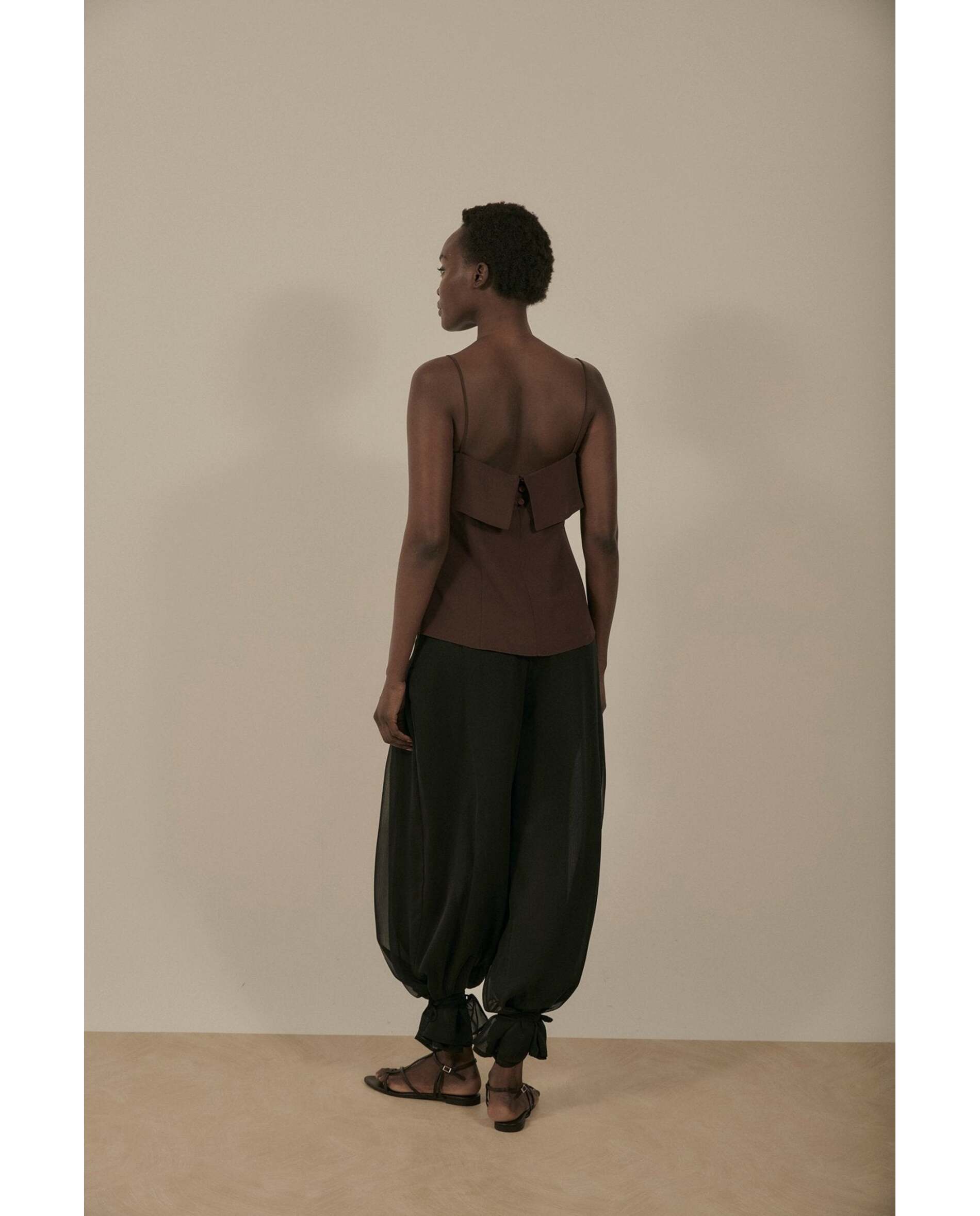 Pantalón de mujer de tejido de gasa catiónica - Bimani - Negro Negro-3