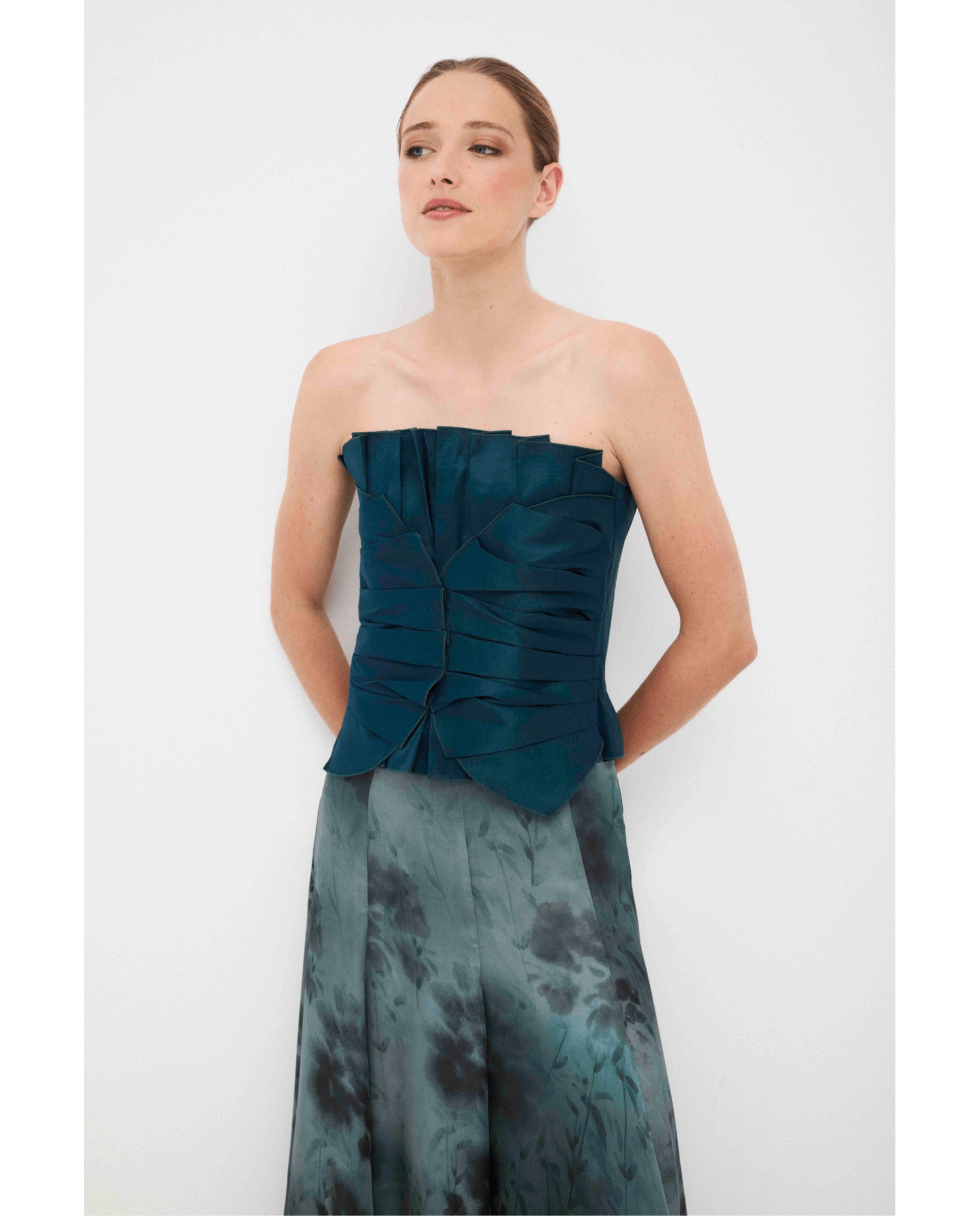 Top de mujer en tafeta elástica - Bimani - Verde azulado Verde azulado-1