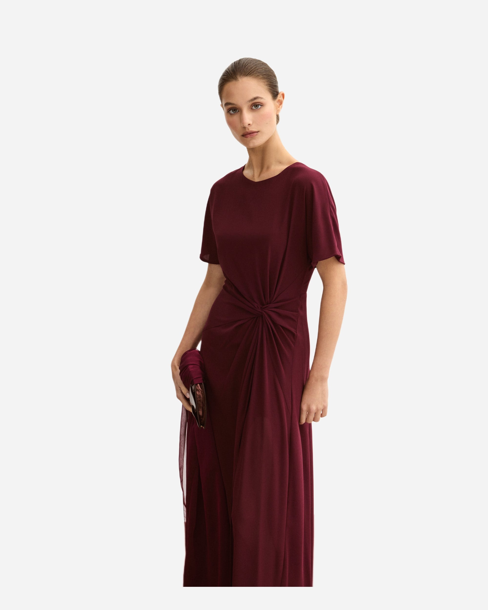 Vestido de mujer en tejido bimani ceñido a la cintura