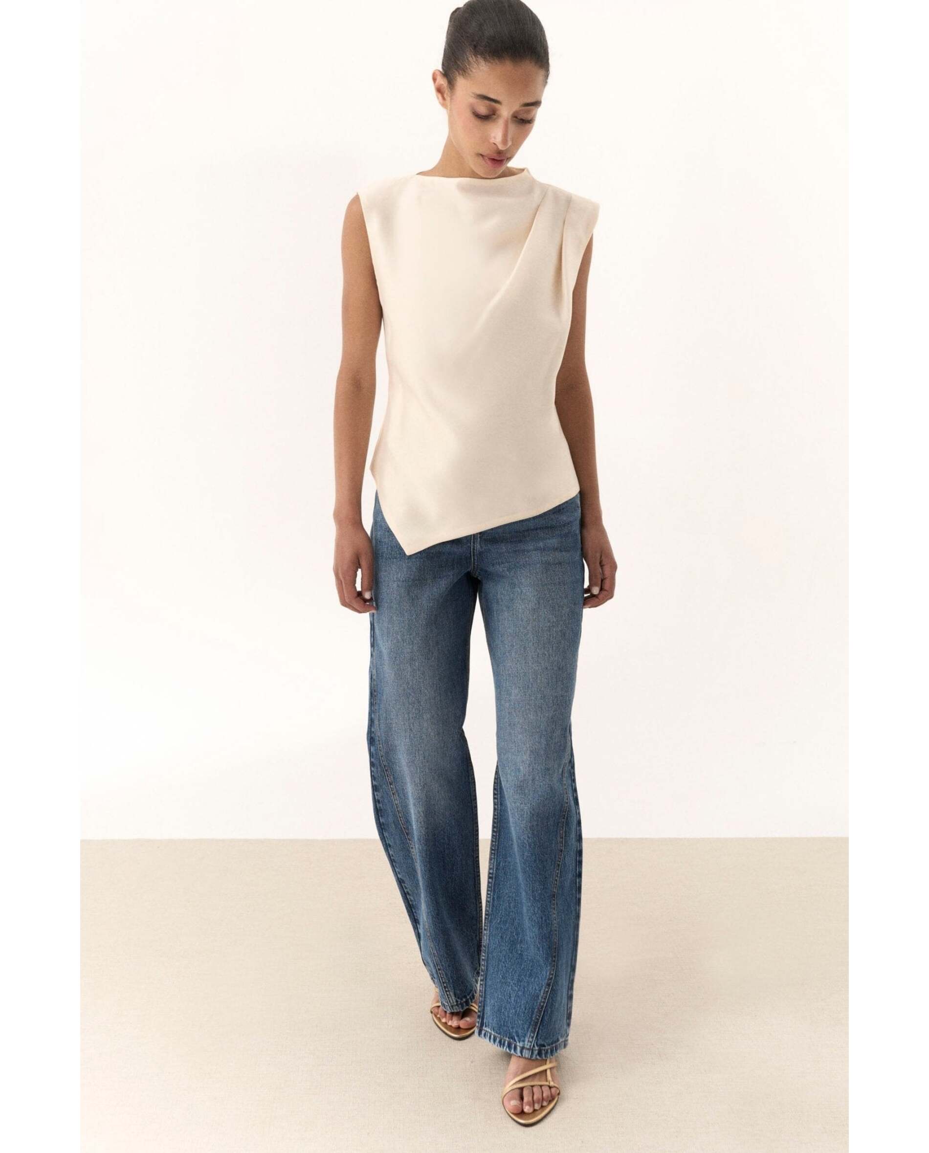 Pantalón de mujer largo de tiro alto - Bimani - Azul denim Azul denim-1