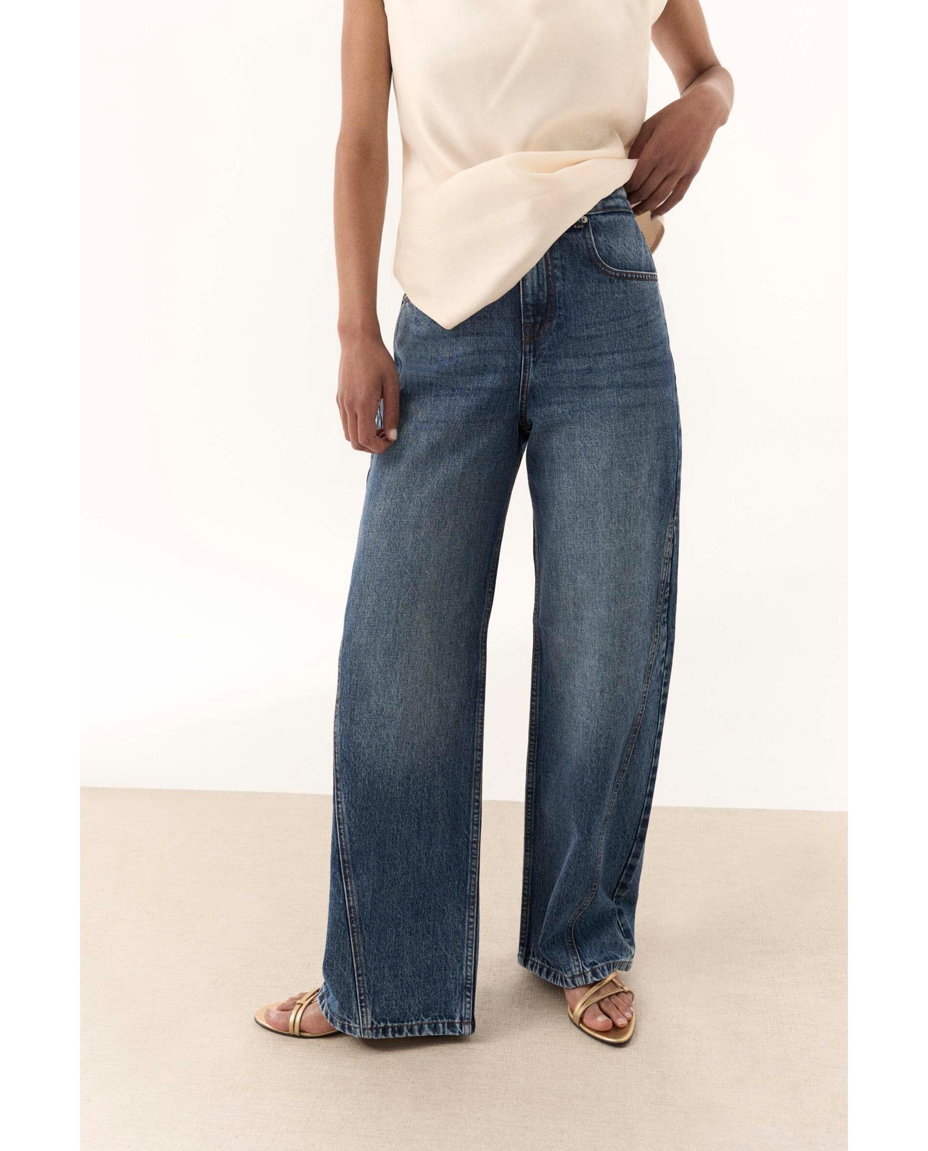 Pantalón de mujer largo de tiro alto - Bimani - Azul denim Azul denim-2