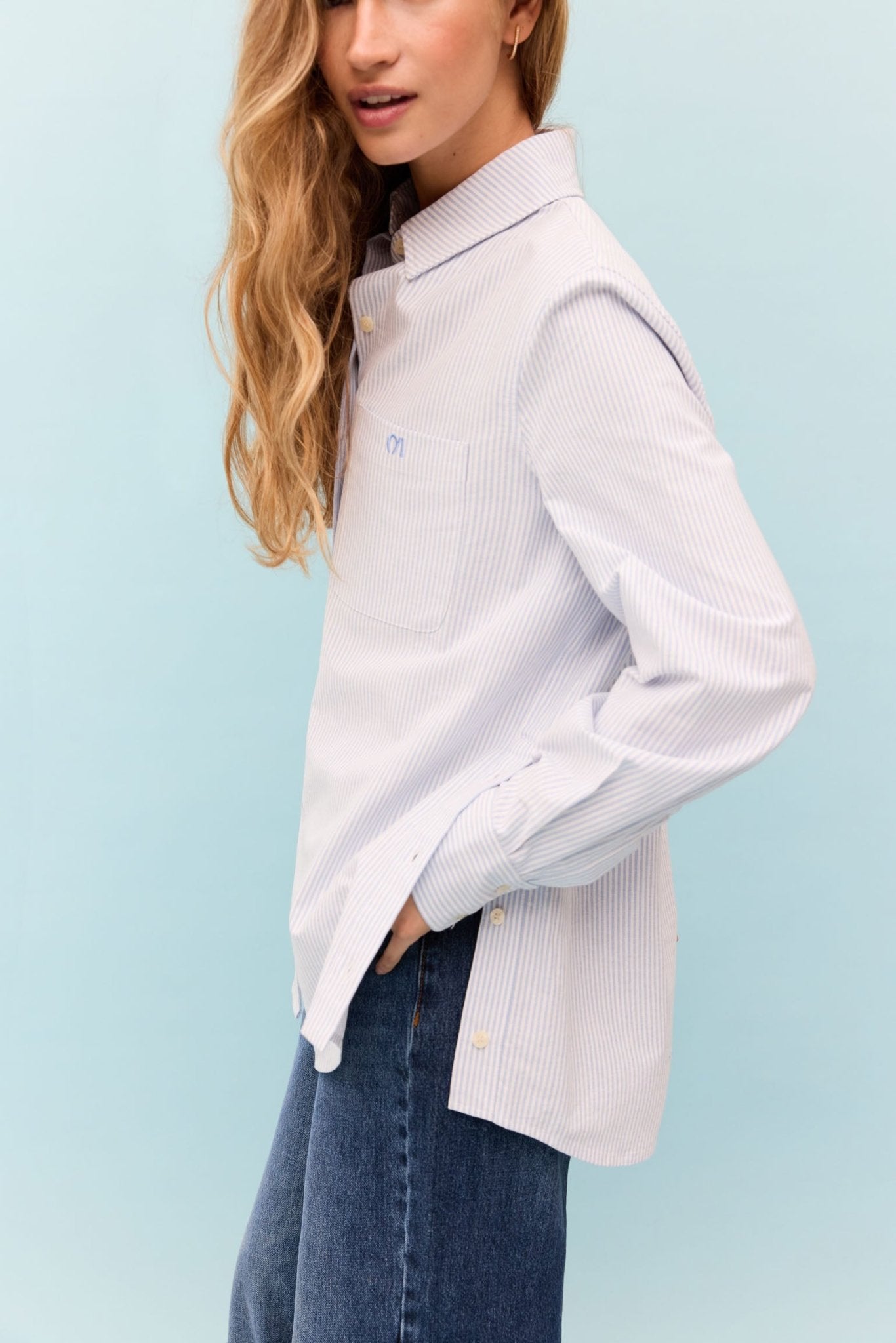 Camisa de mujer de manga larga y corte ancho - Bimani - Azul Azul-2