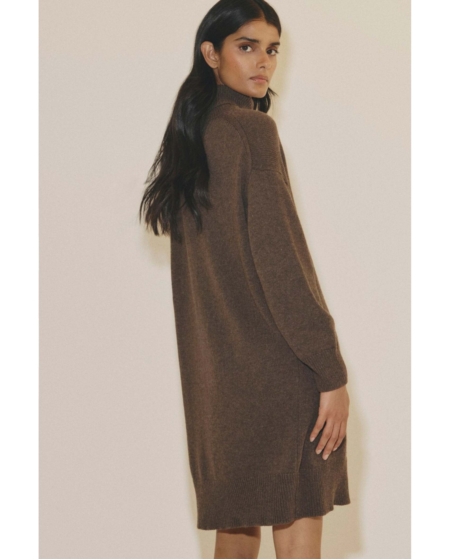 Vestido de mujer de punto liso - Bimani - Marrón Marrón-2