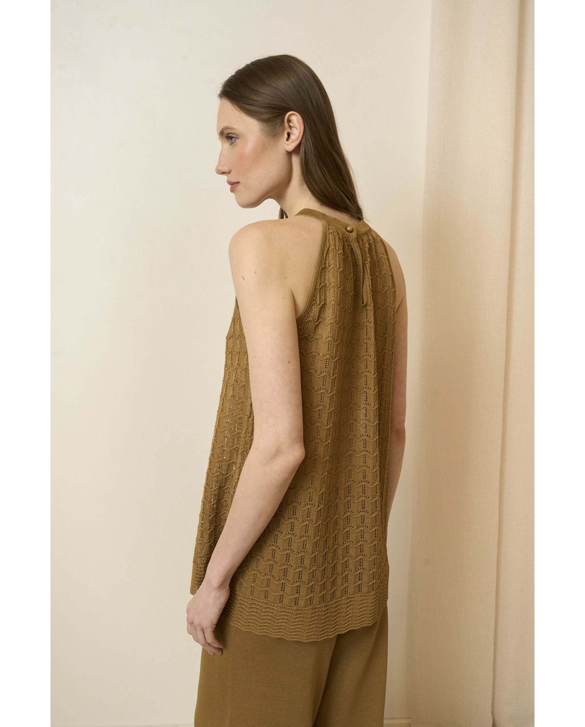 Top de mujer de punto y escote halter - Bimani - Oro Oro-2