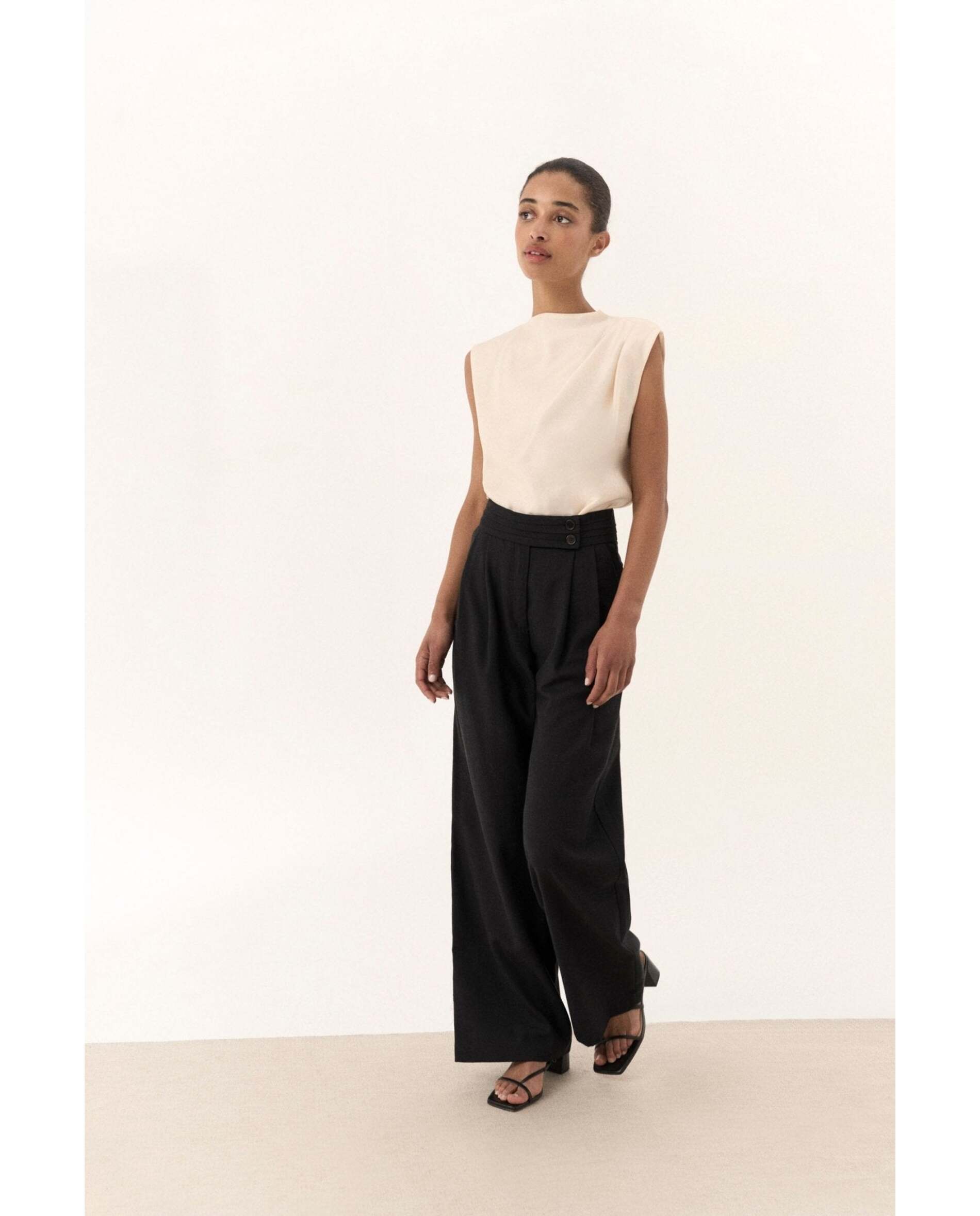 Pantalón de mujer de corte recto y ancho - Bimani - Negro Negro-1
