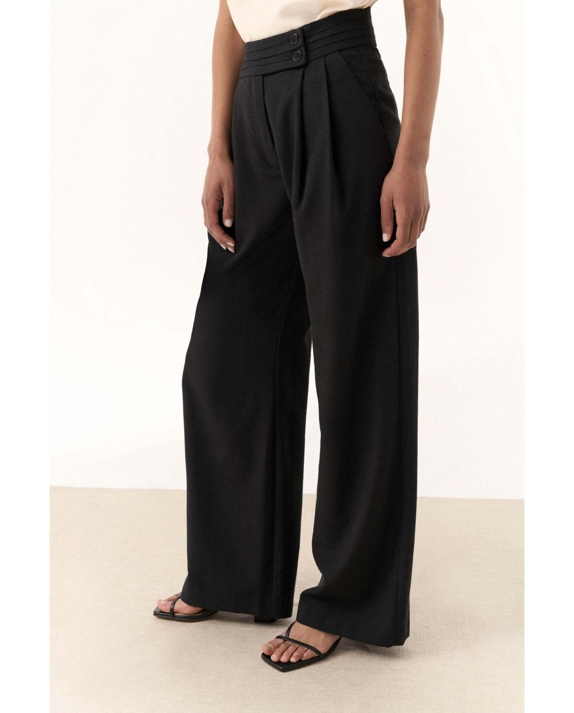 Pantalón de mujer de corte recto y ancho - Bimani - Negro Negro-2