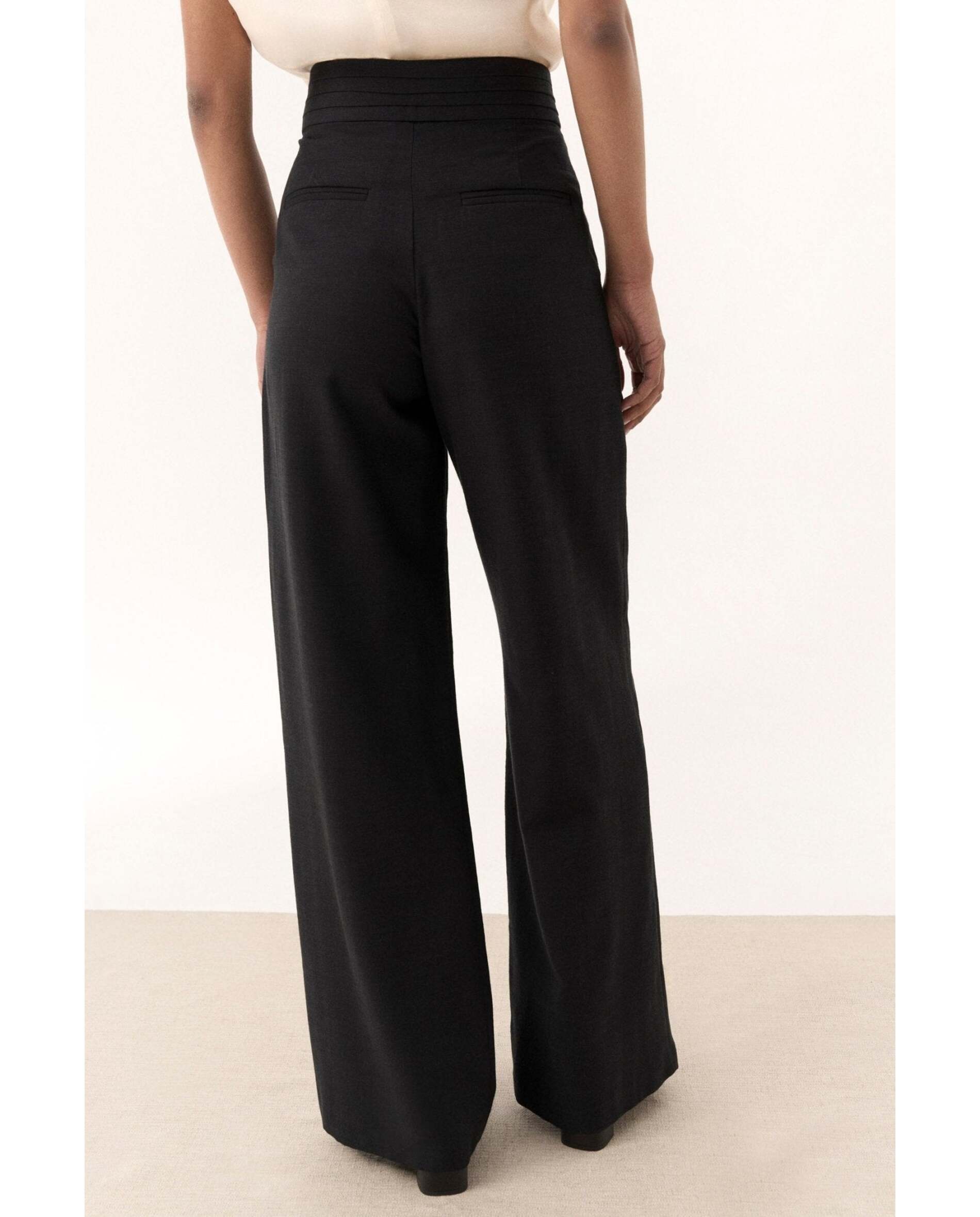 Pantalón de mujer de corte recto y ancho - Bimani - Negro Negro-3
