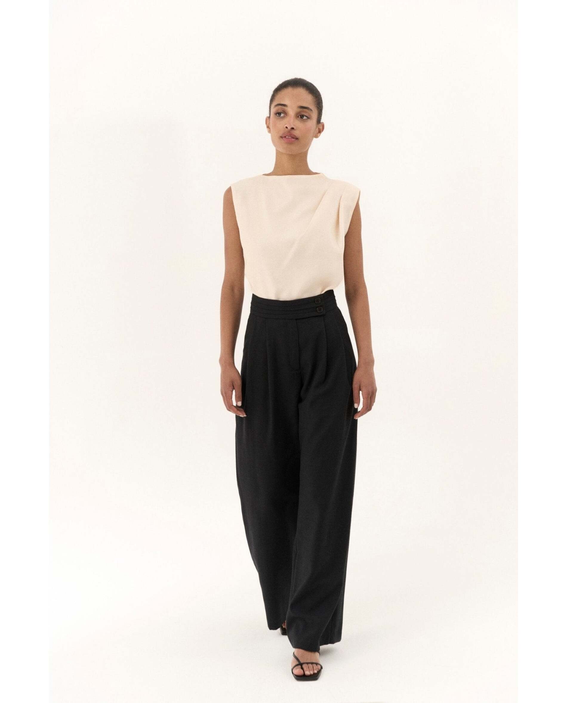 Pantalón de mujer de corte recto y ancho - Bimani - Negro Negro-4