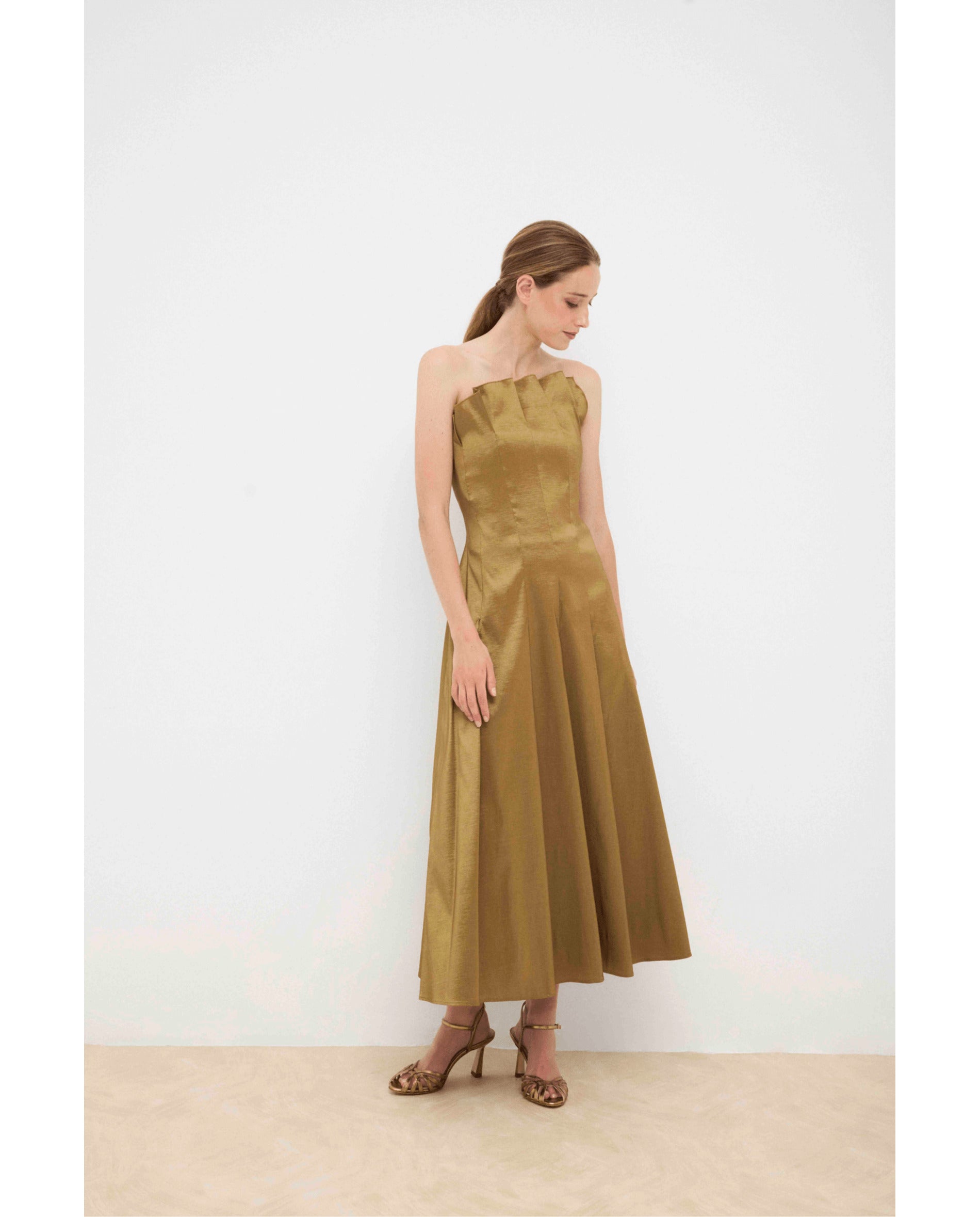 Vestido de mujer palabra de honor - Bimani - Bronce metalizado Bronce metalizado-2