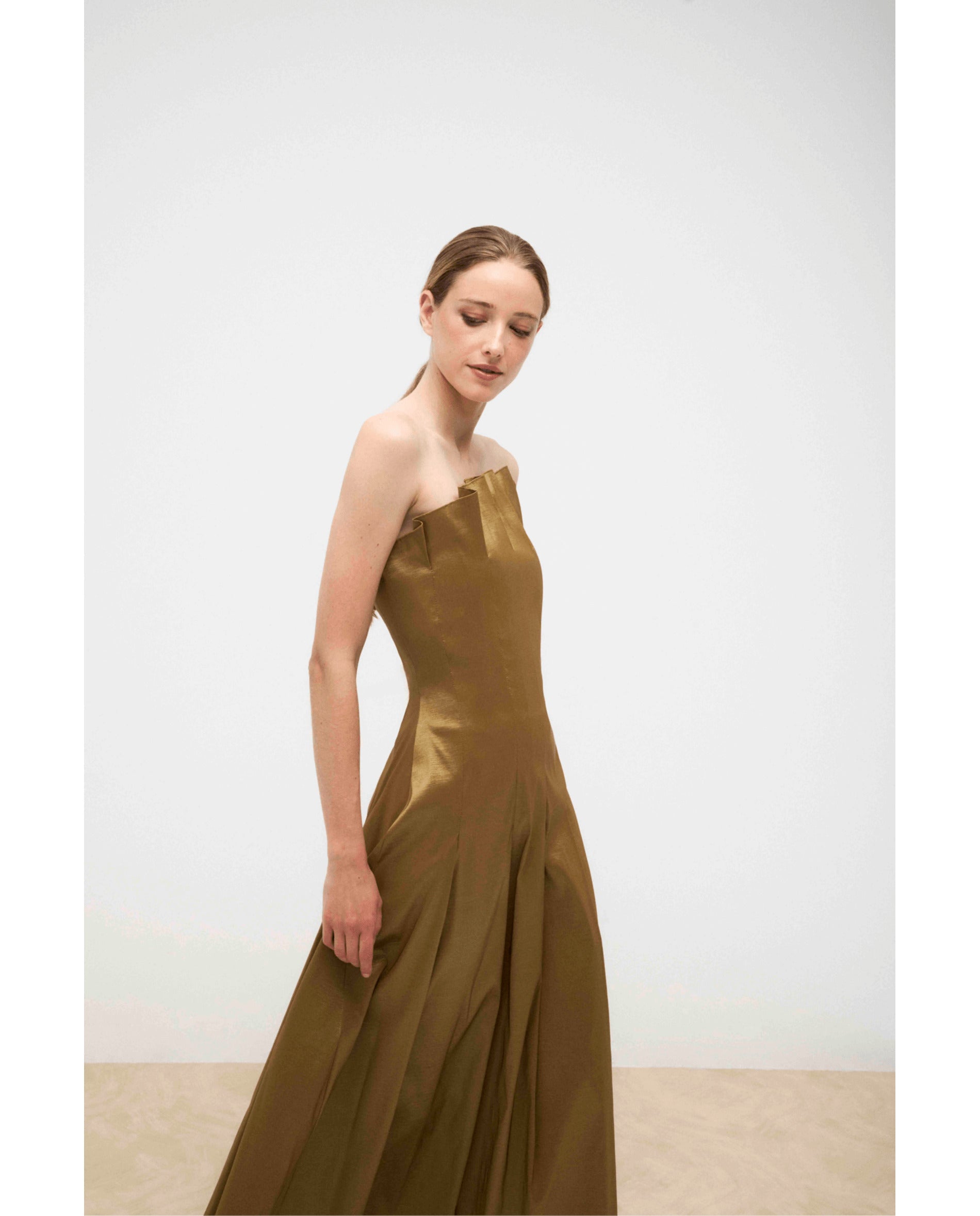 Vestido de mujer palabra de honor - Bimani - Bronce metalizado Bronce metalizado-4