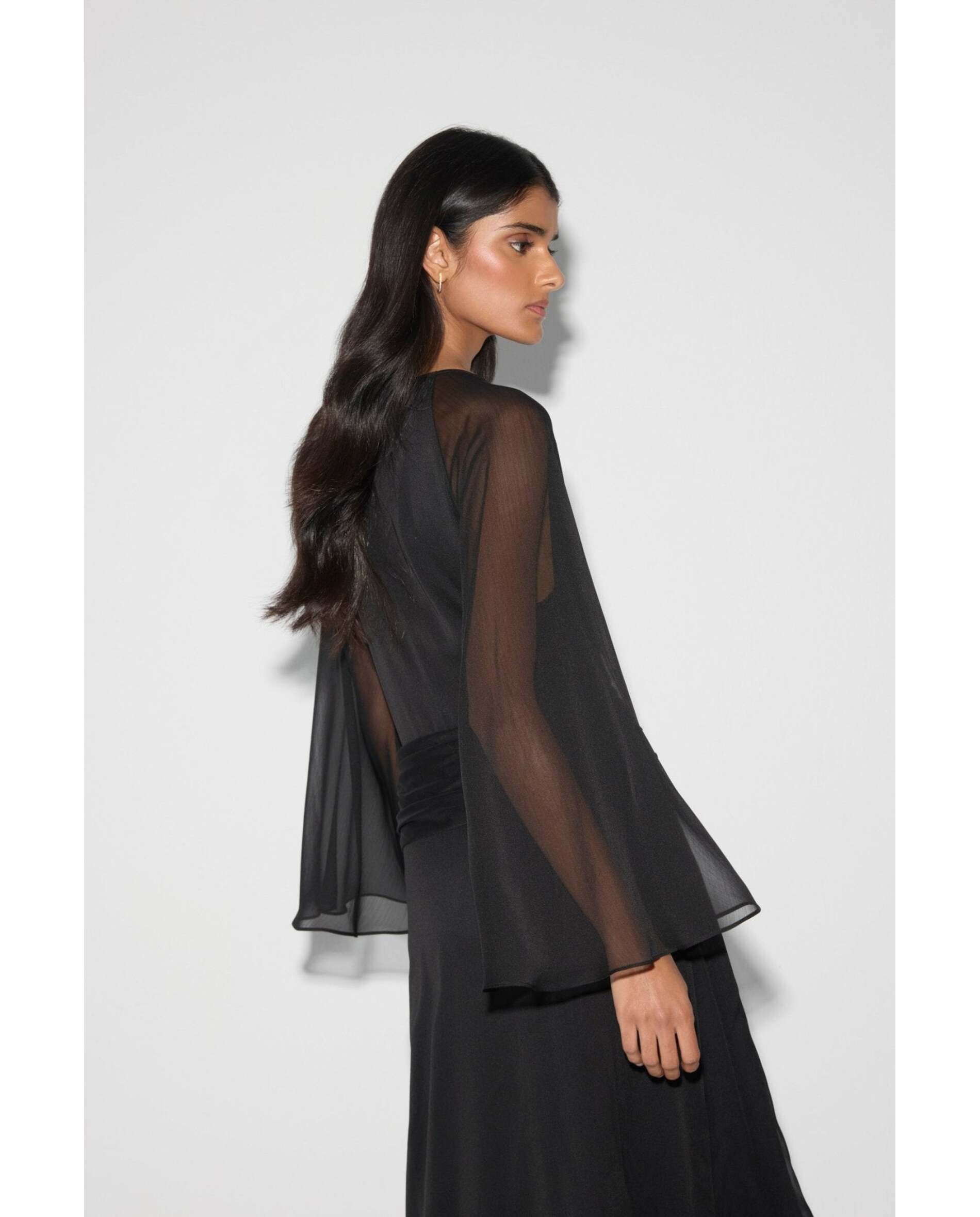 Imagen 3 de Vestido de mujer de gasa con escote pico cruzado - Bimani - Negro Negro