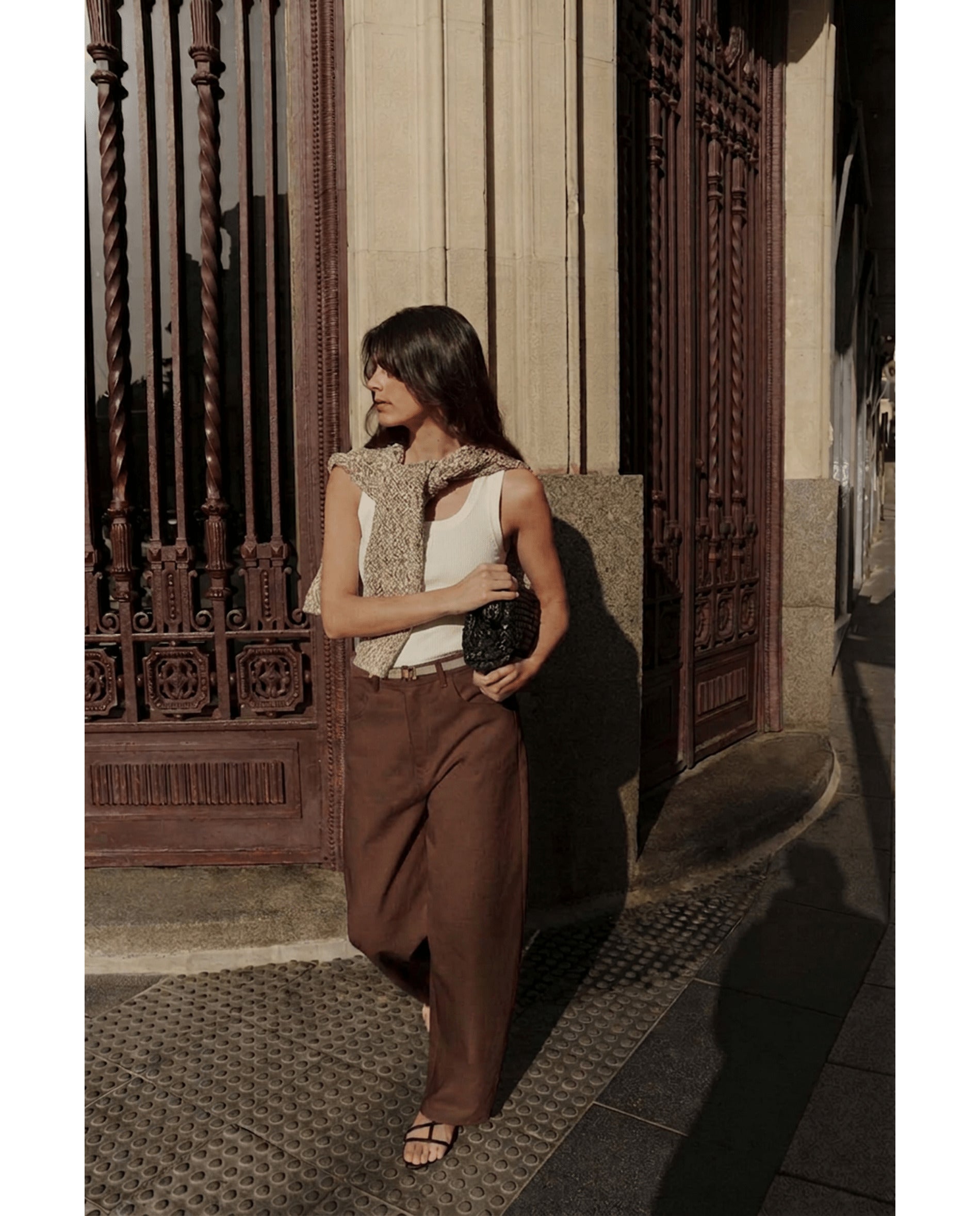 Pantalón de mujer de corte globo - Bimani - Marrón Marrón-1