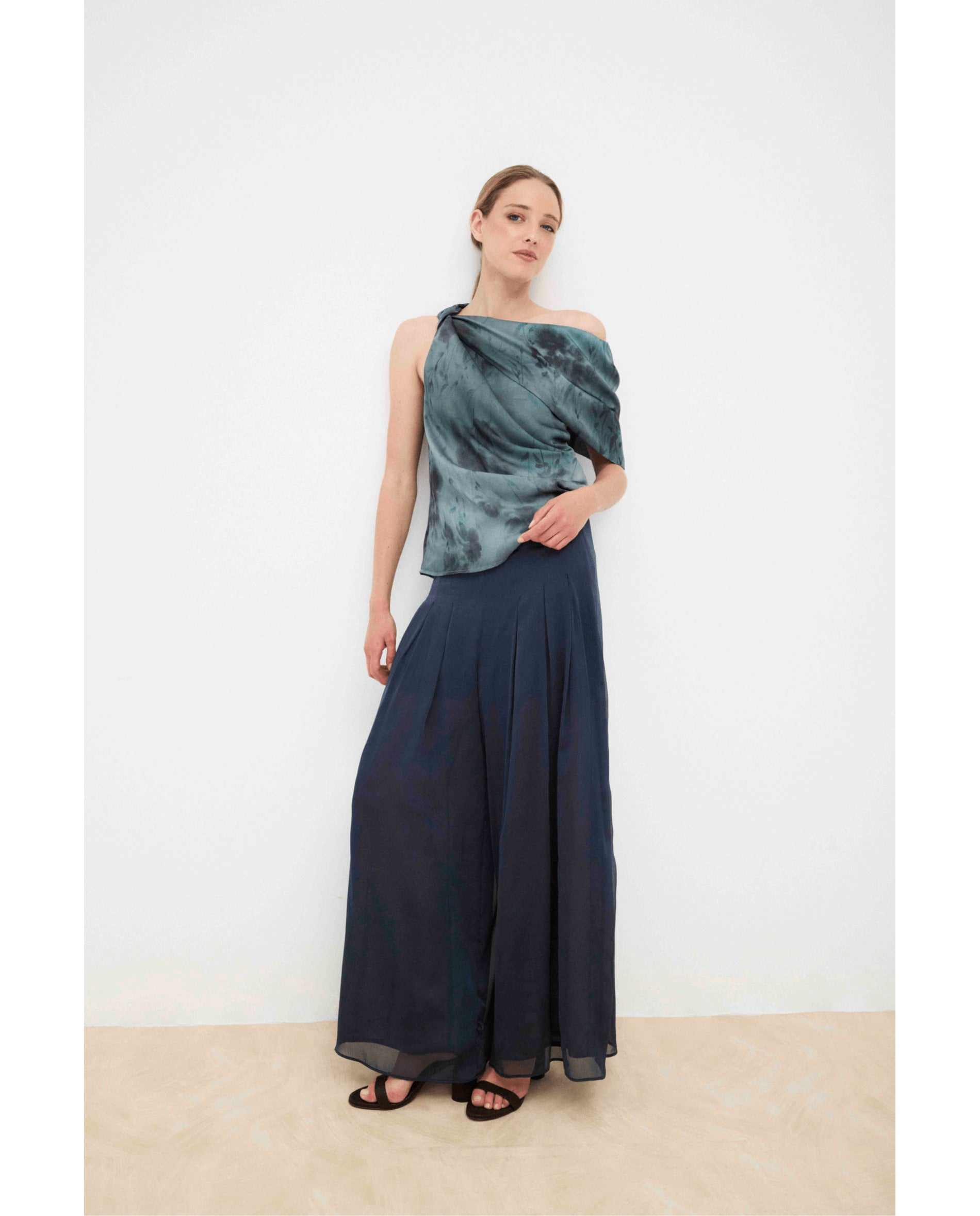 Pantalón de mujer de gasa catiónica - Bimani - Petróleo Petróleo-2