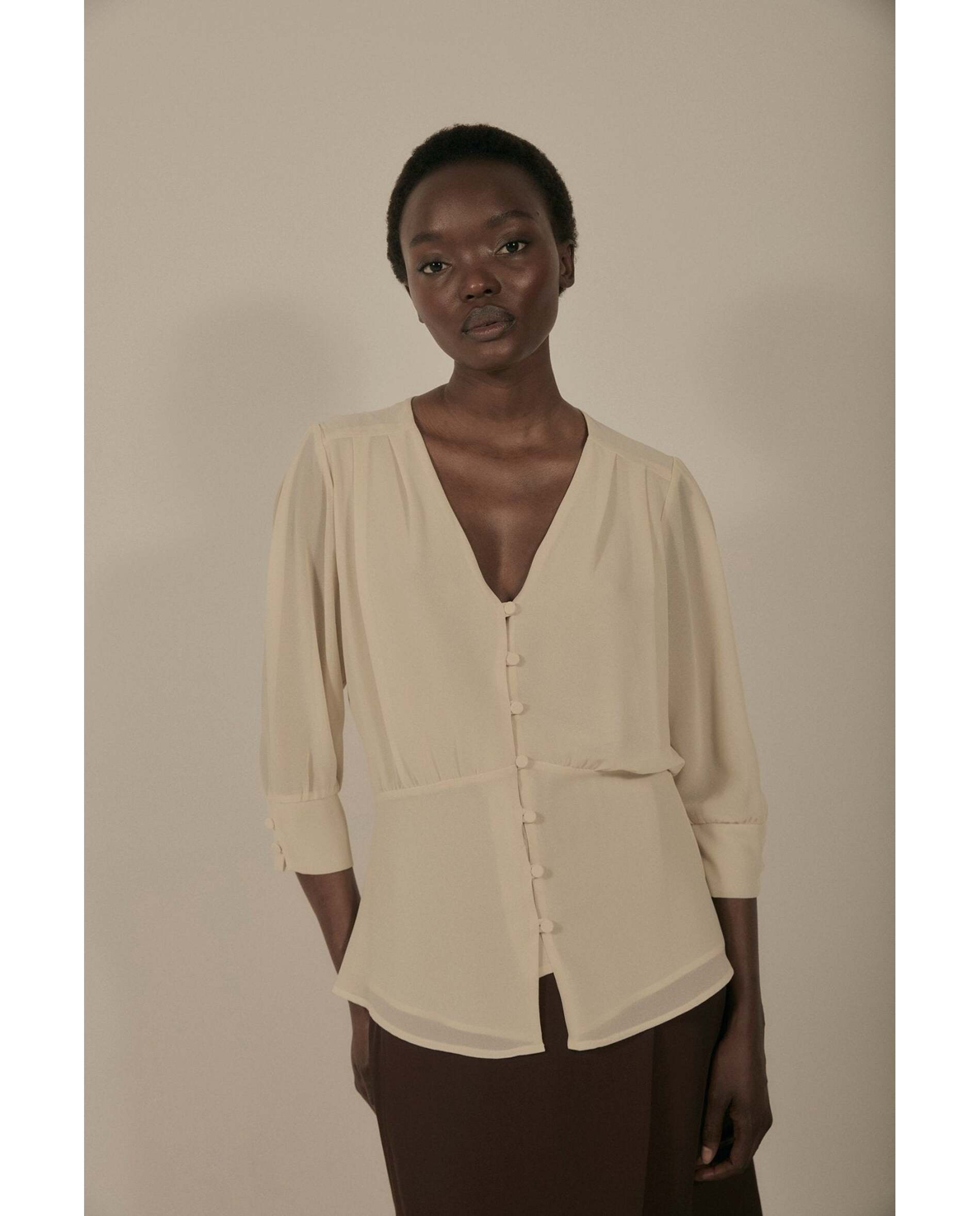 Blusa de mujer de tejido bimani - Beige Beige-1