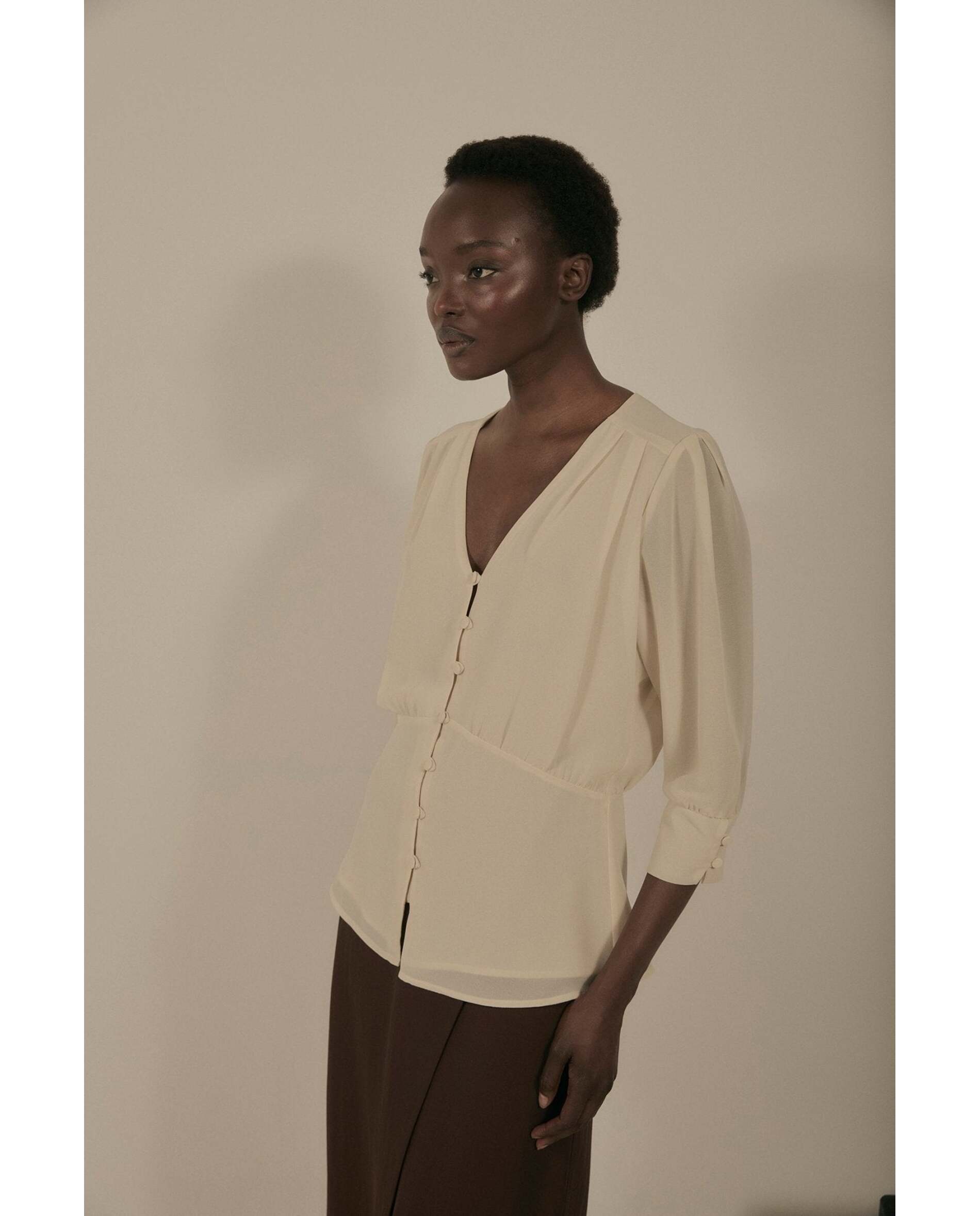 Blusa de mujer de tejido bimani - Beige Beige-2