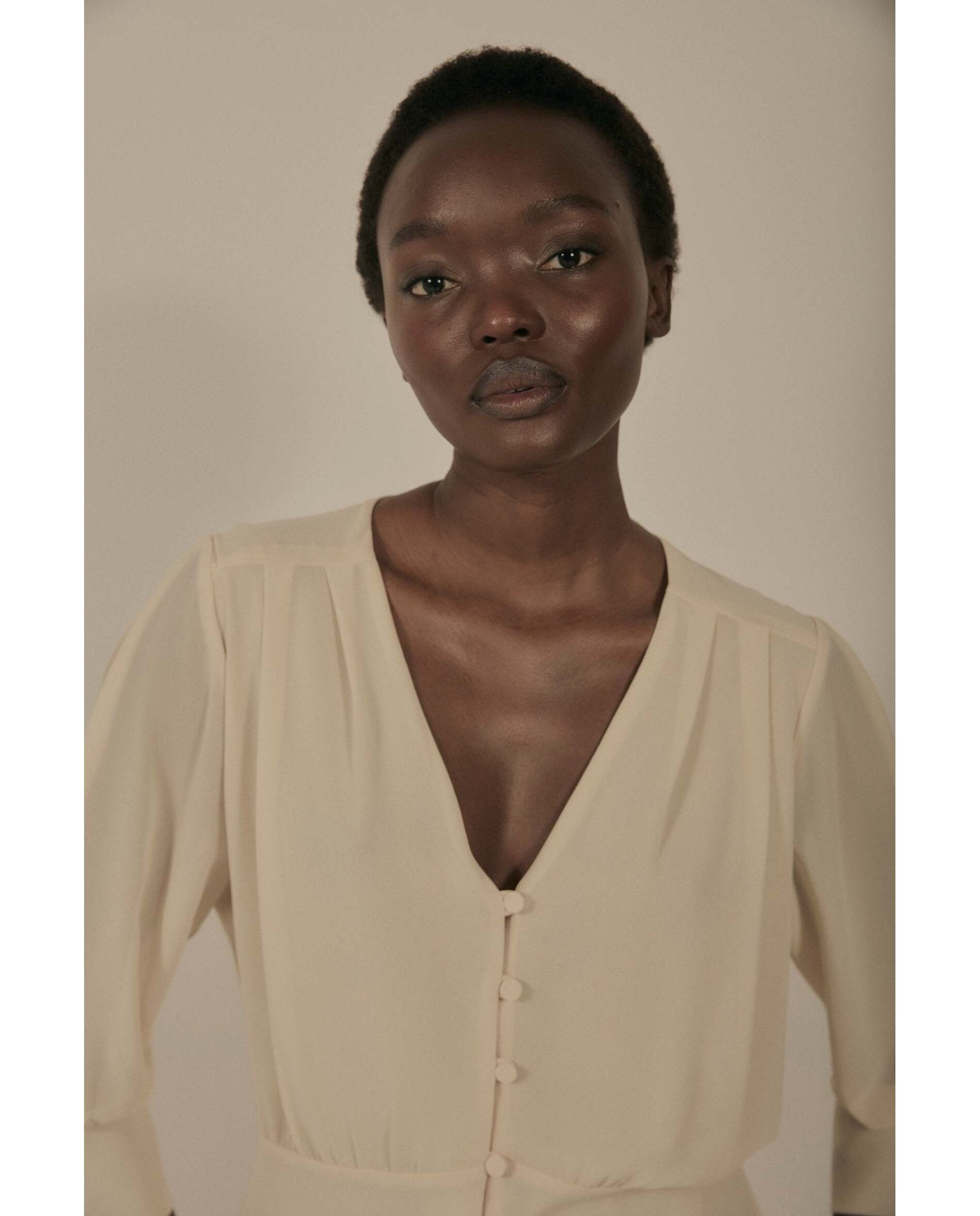 Blusa de mujer de tejido bimani - Beige Beige-3