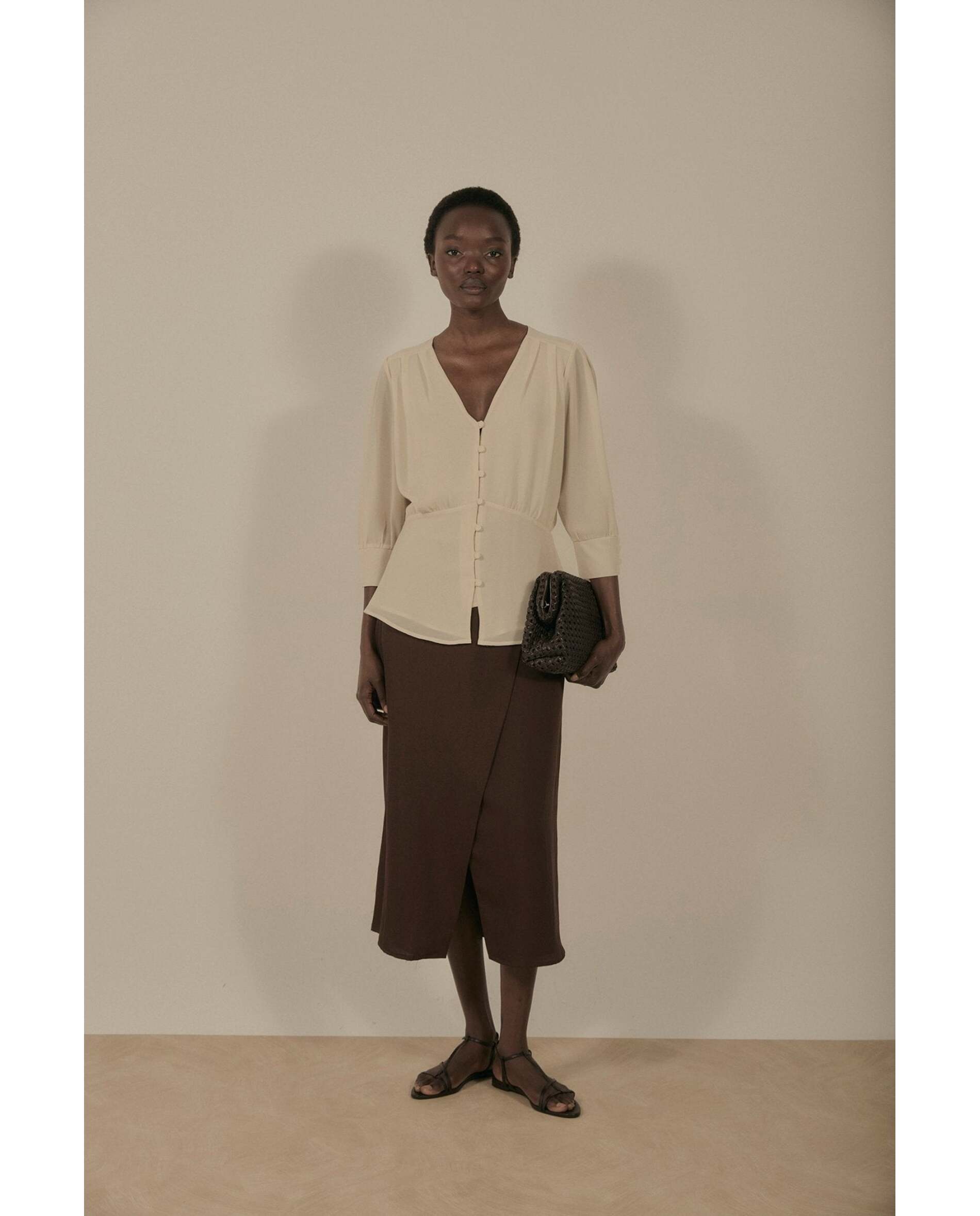 Blusa de mujer de tejido bimani - Beige Beige-4