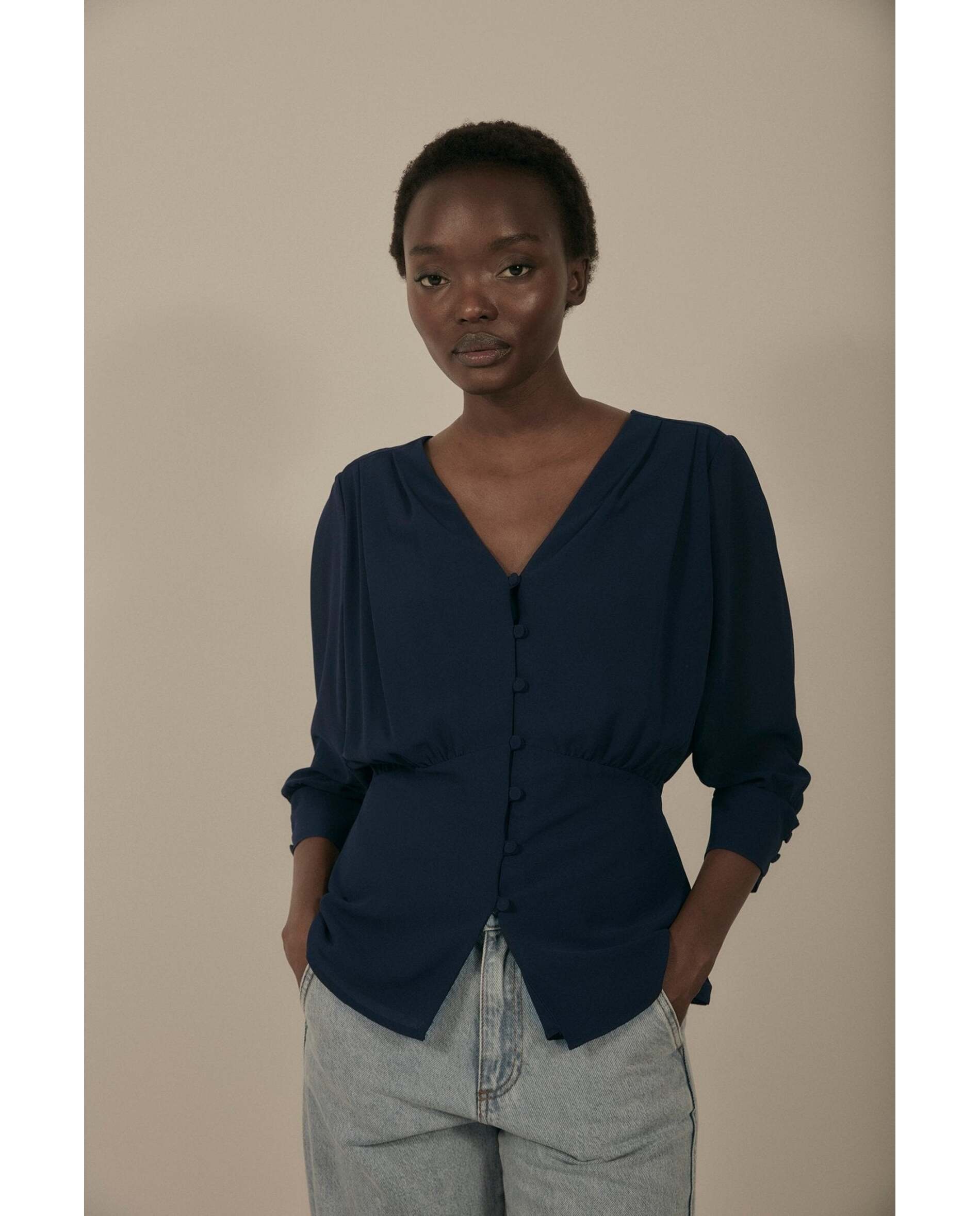 Blusa de mujer de tejido bimani - Azul marino Azul marino-1