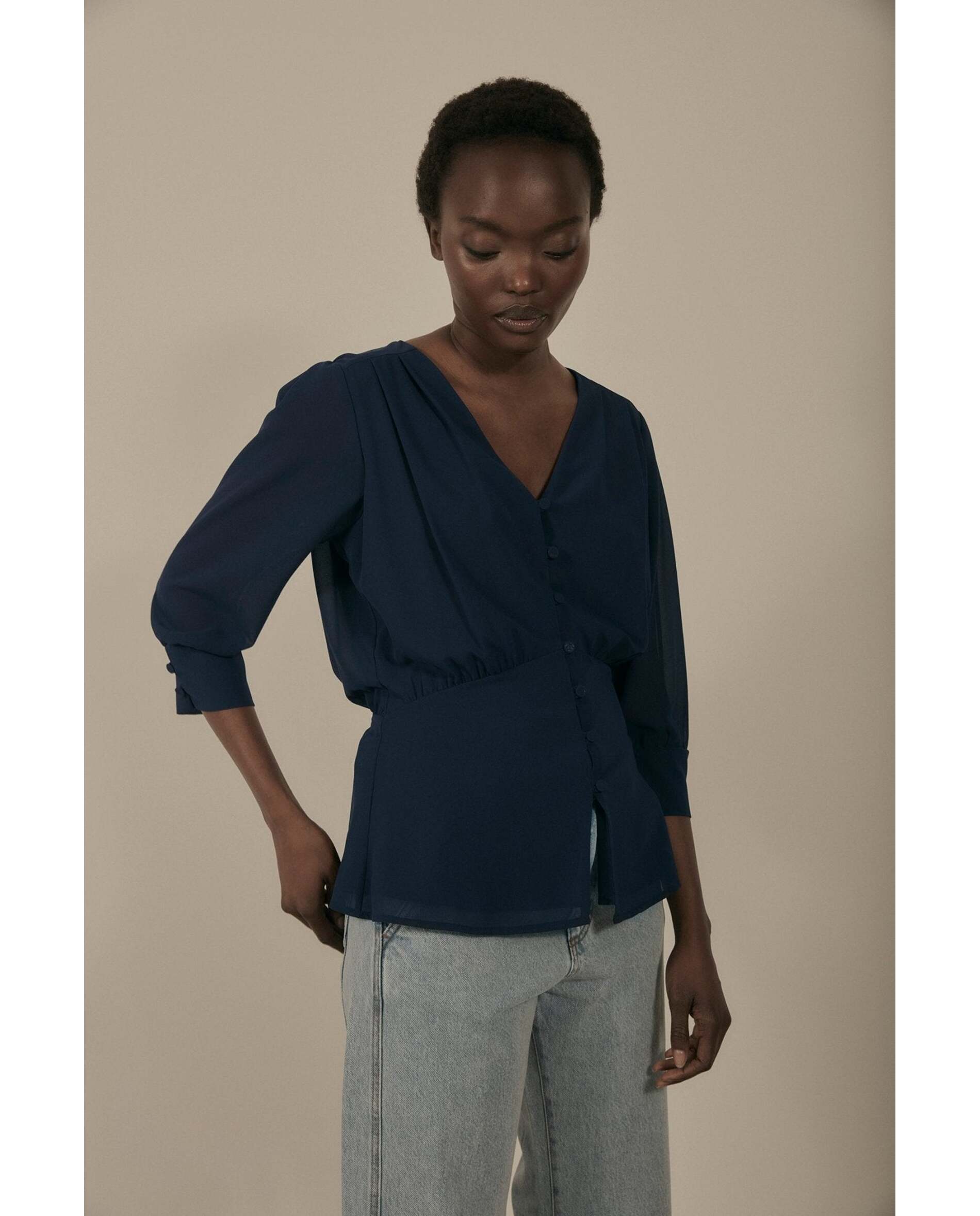 Blusa de mujer de tejido bimani - Azul marino Azul marino-2
