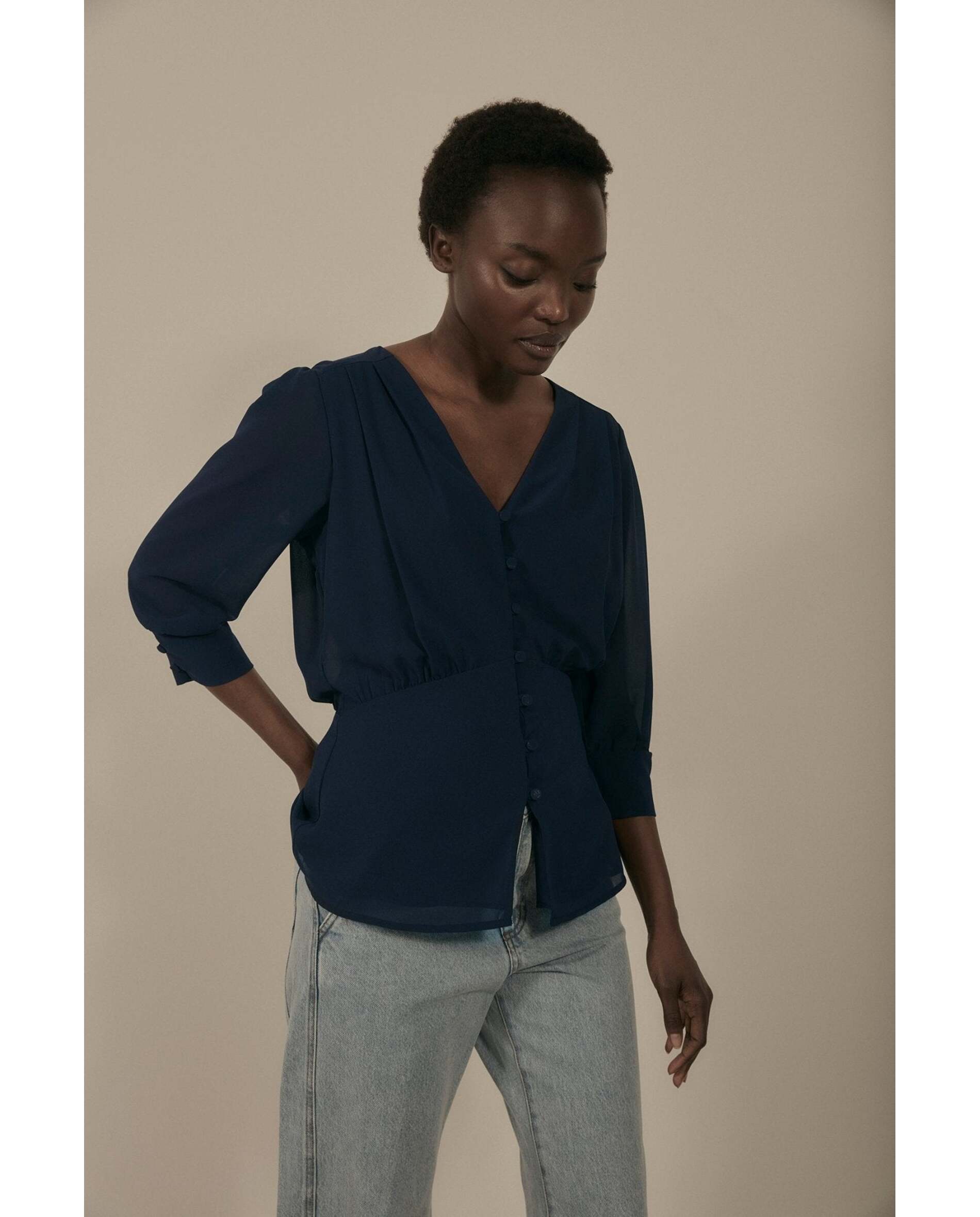 Blusa de mujer de tejido bimani - Azul marino Azul marino-3