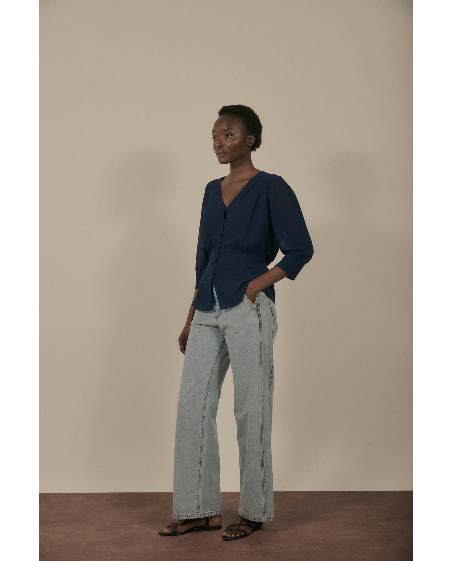 Blusa de mujer de tejido bimani - Azul marino Azul marino-5
