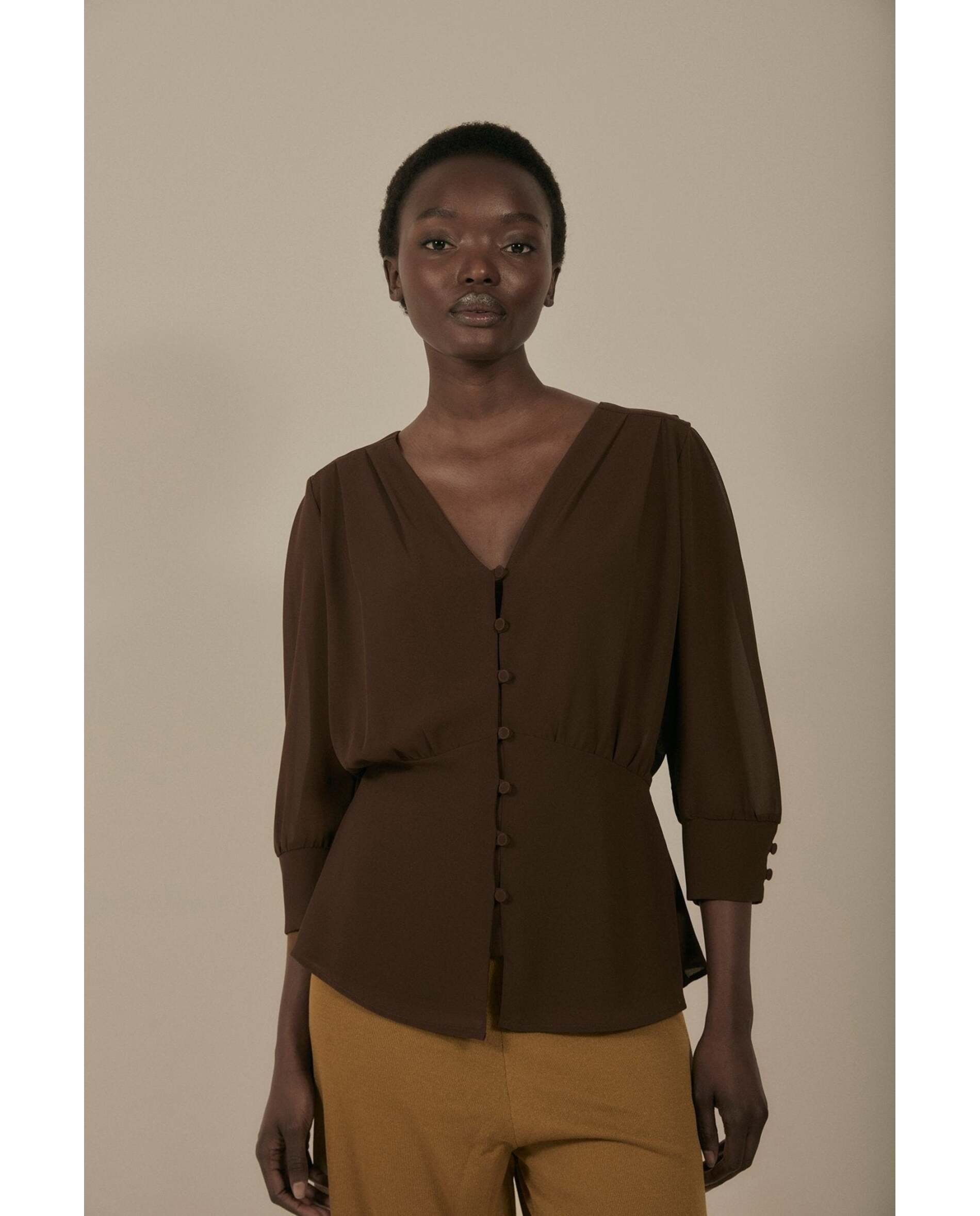 Blusa de mujer de tejido bimani - Marrón Marrón-1