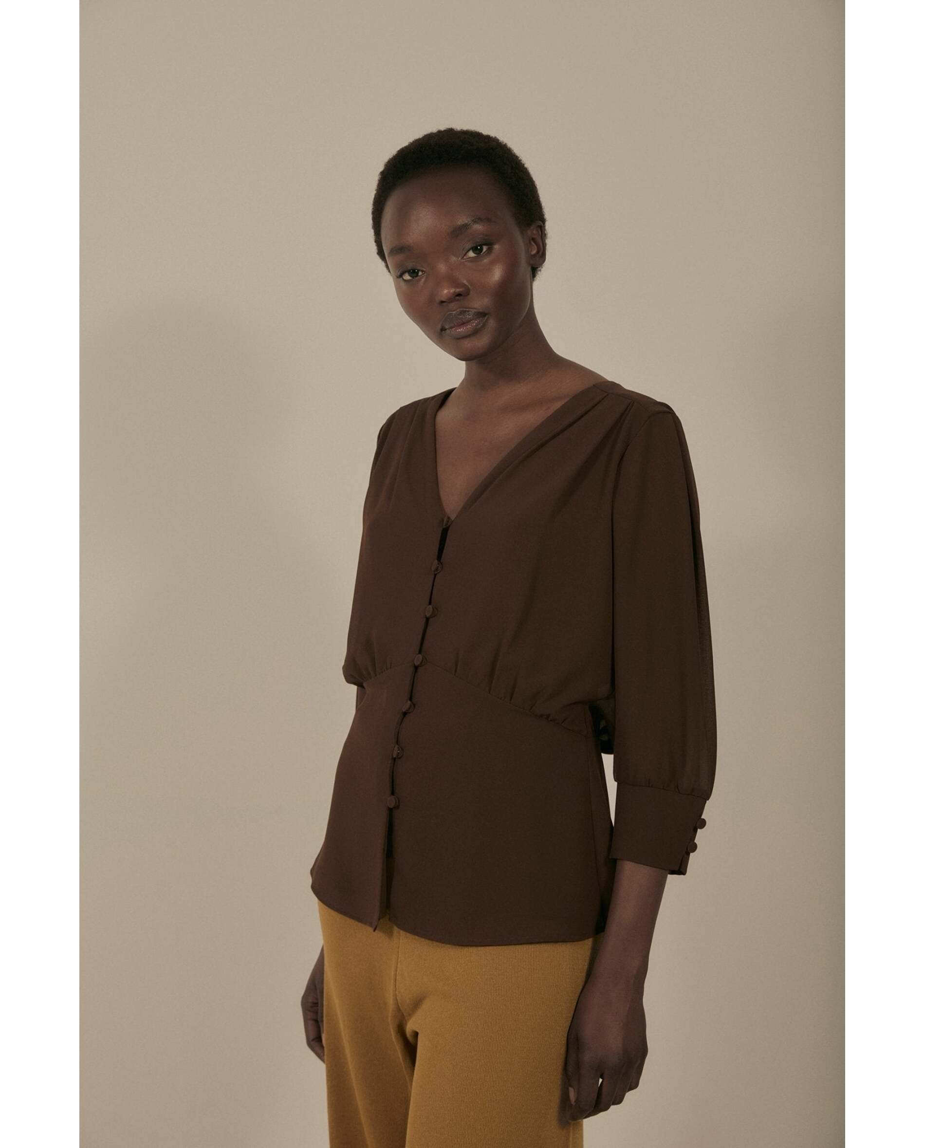 Blusa de mujer de tejido bimani - Marrón Marrón-2