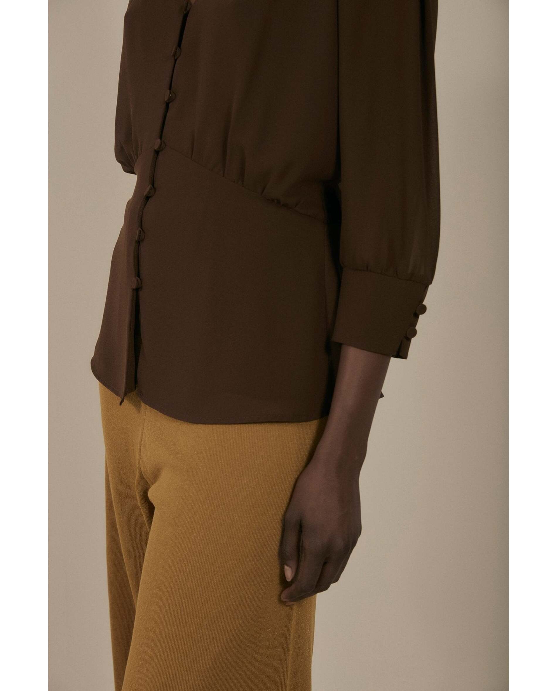 Blusa de mujer de tejido bimani - Marrón Marrón-3