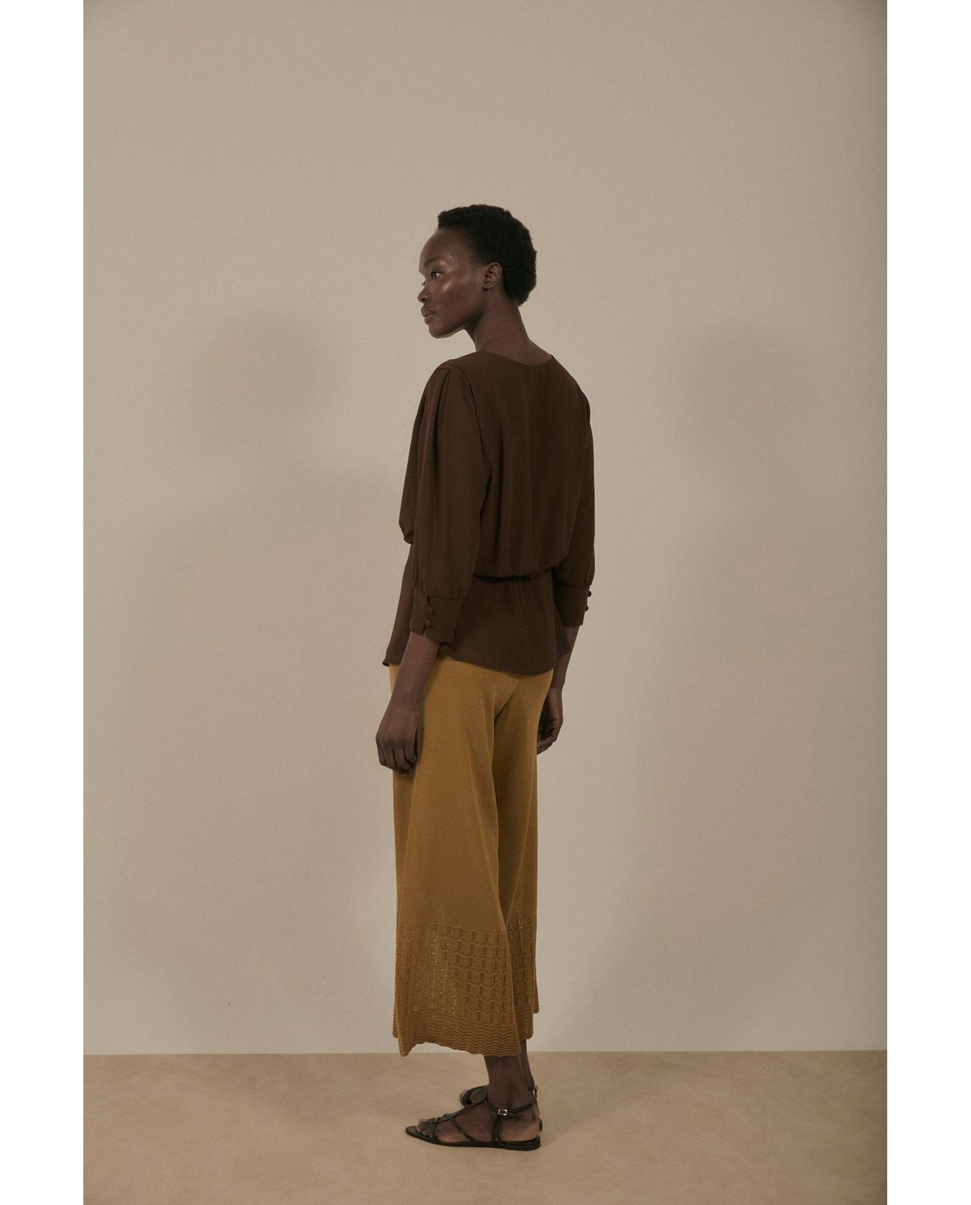 Blusa de mujer de tejido bimani - Marrón Marrón-4
