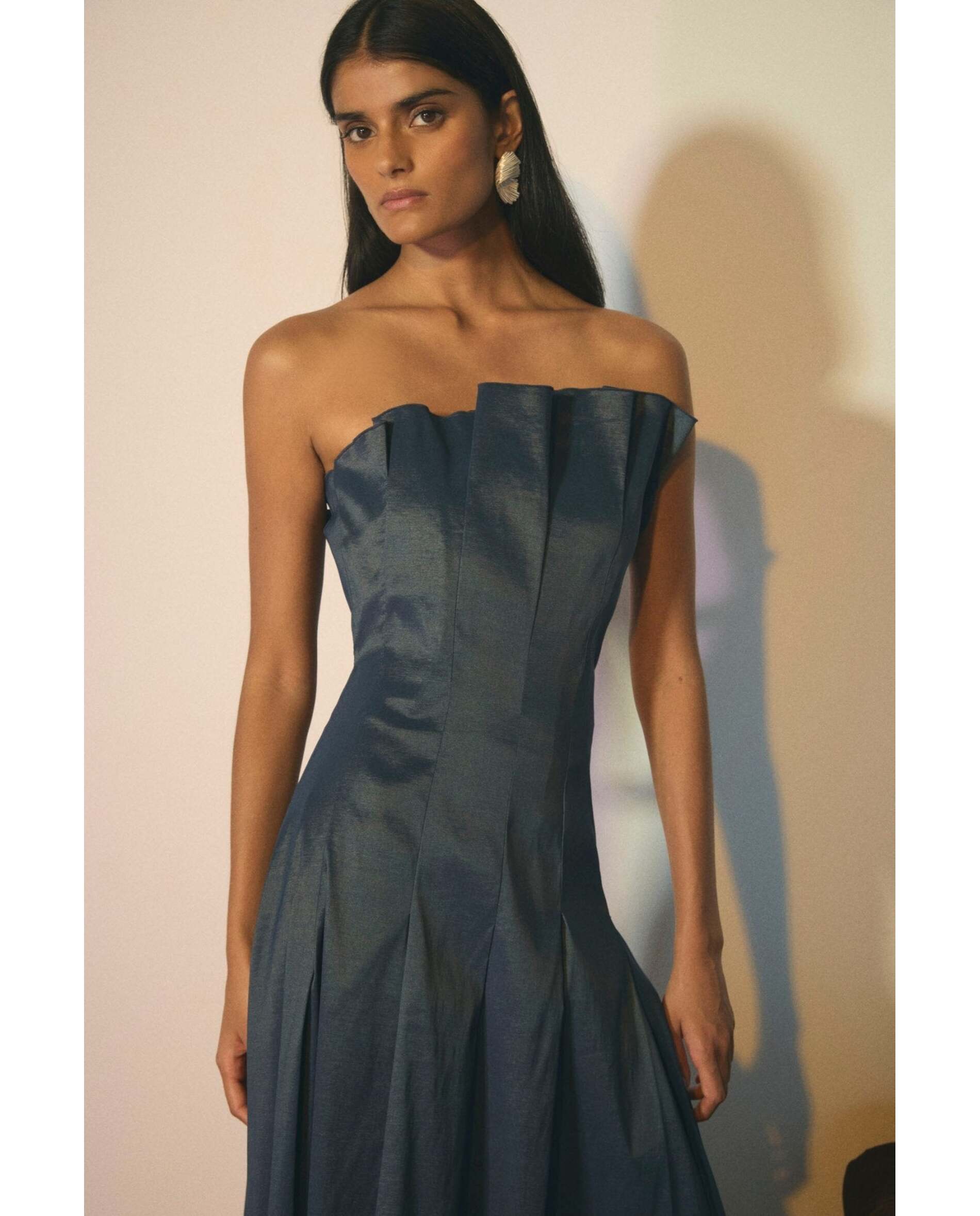 Imagen 1 de Vestido de mujer de tafeta tornasolada Petróleo
