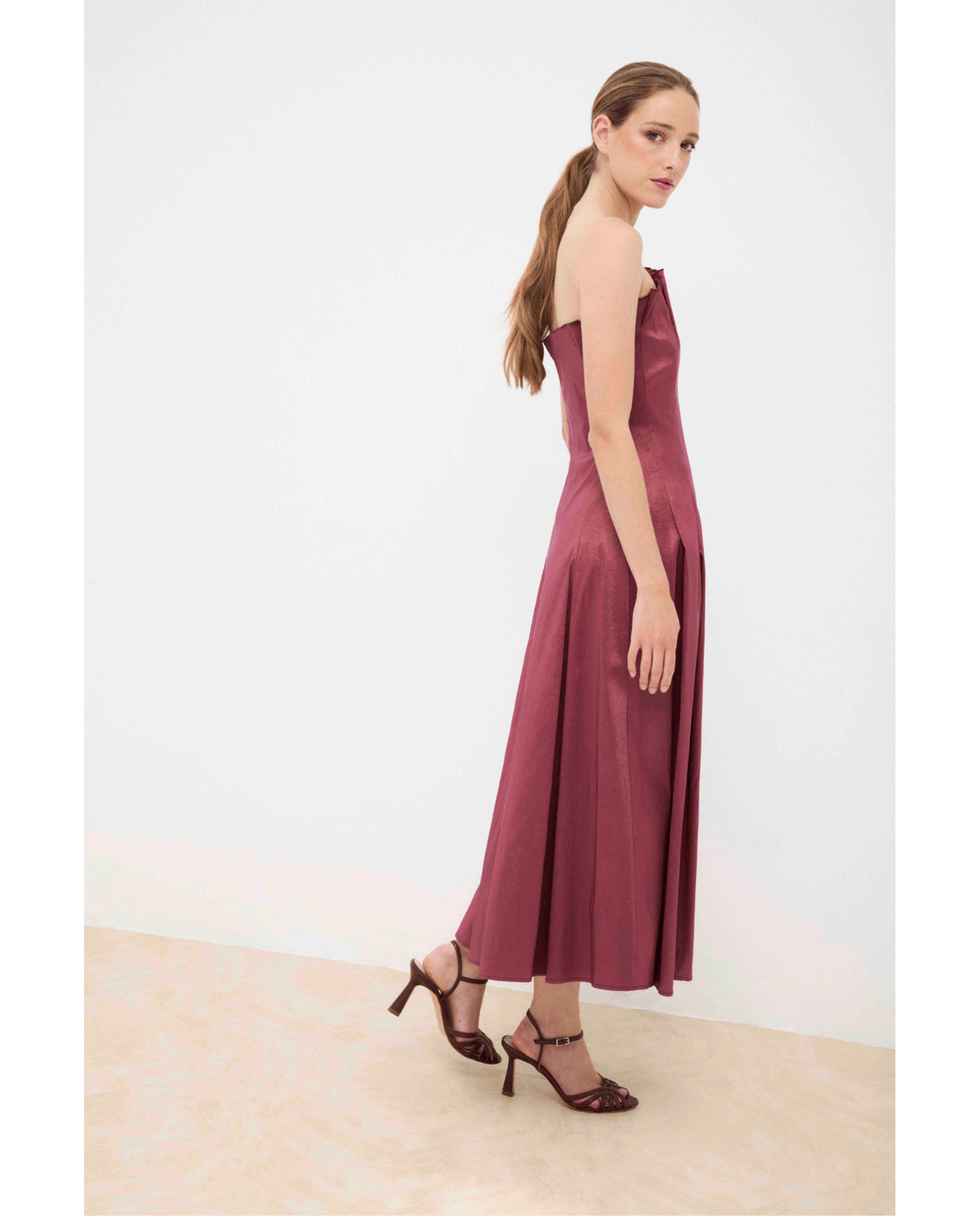 Imagen 4 de Vestido de mujer palabra de honor - Bimani - Rosa Rosa