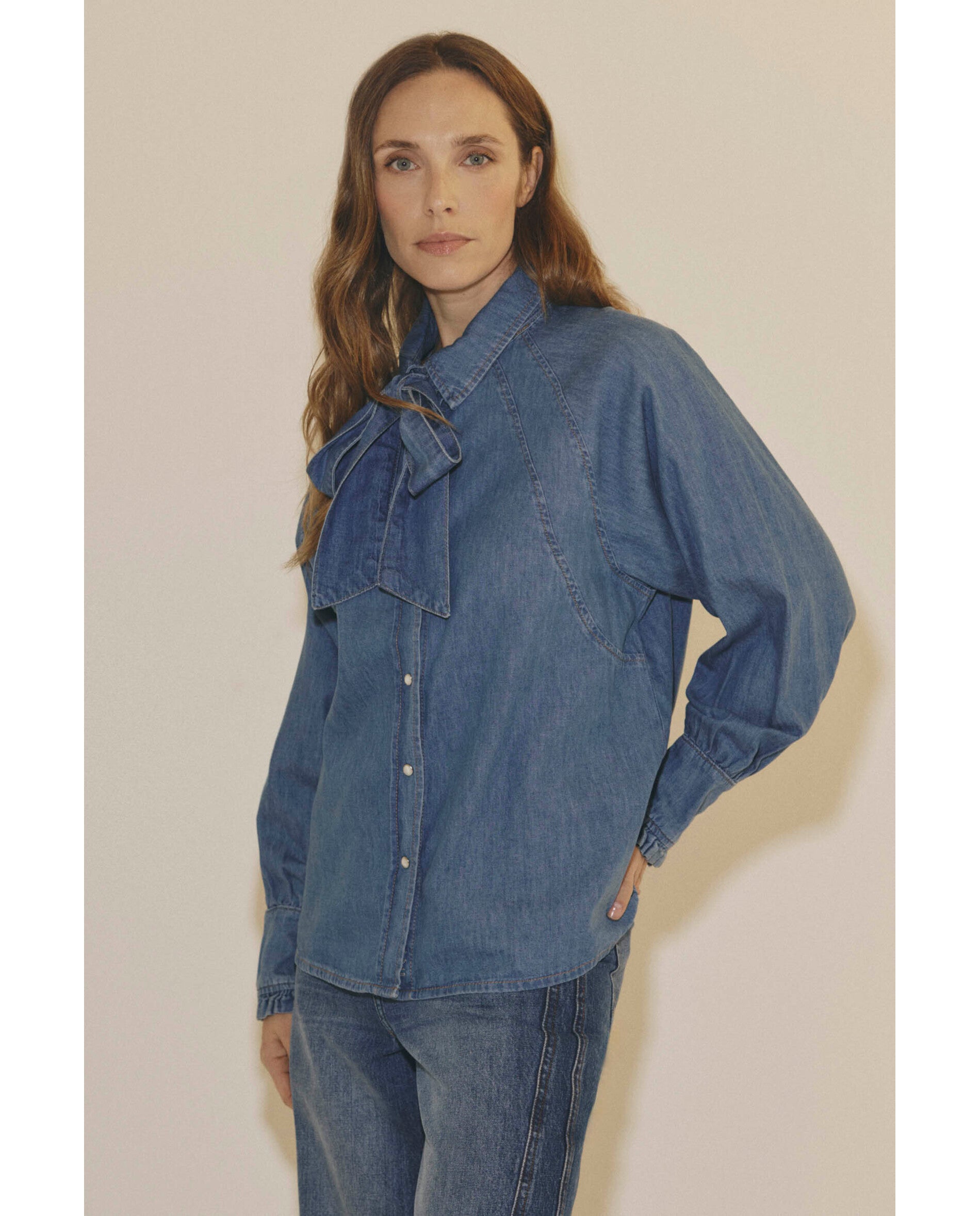 Imagen 0 de Camisa de mujer denim lazada extraíble Azul denim