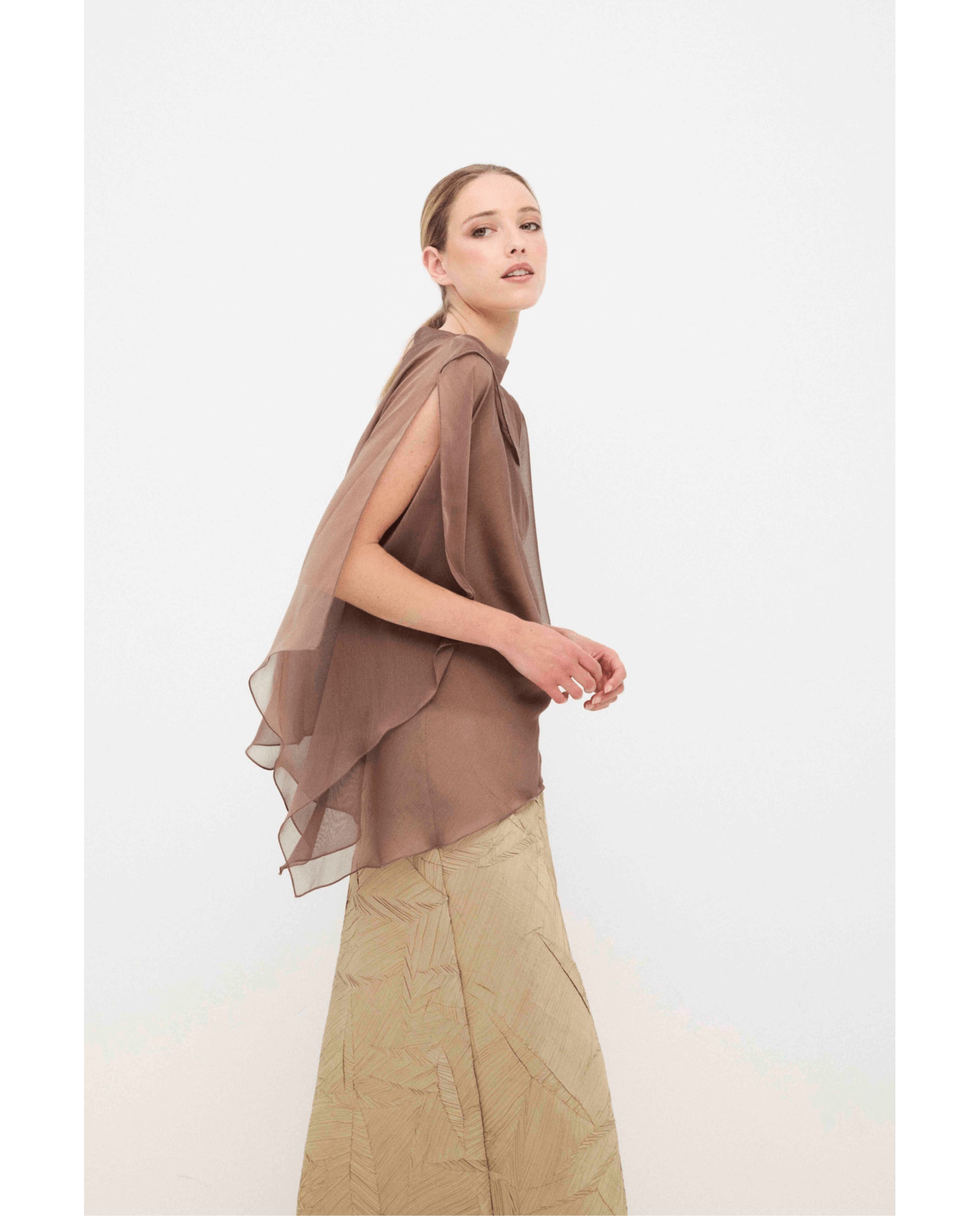Blusa de mujer de gasa catiónica - Bimani - Bronce metalizado Bronce metalizado-5