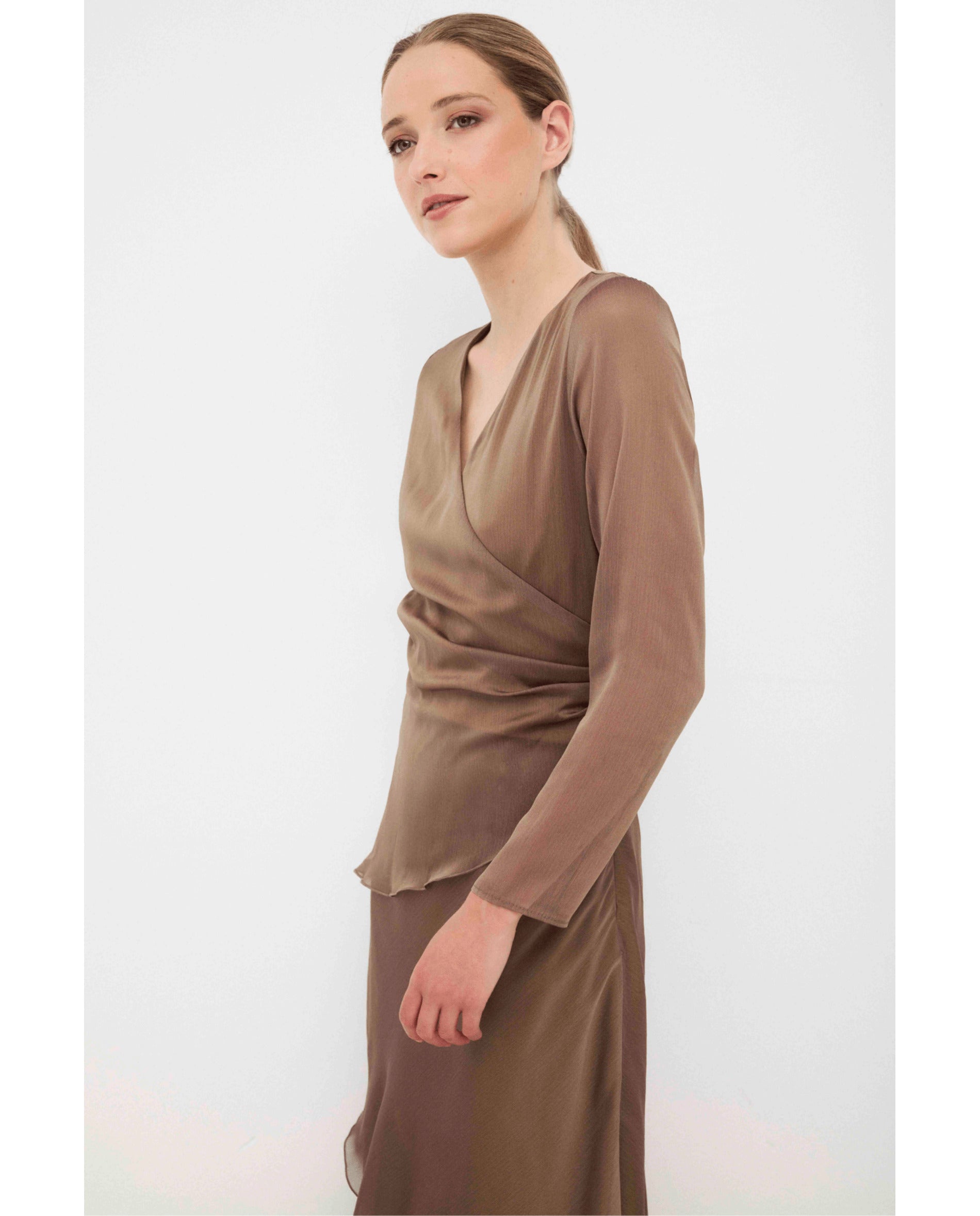 Vestido de mujer de gasa catiónica - Bimani - Bronce metalizado Bronce metalizado-2