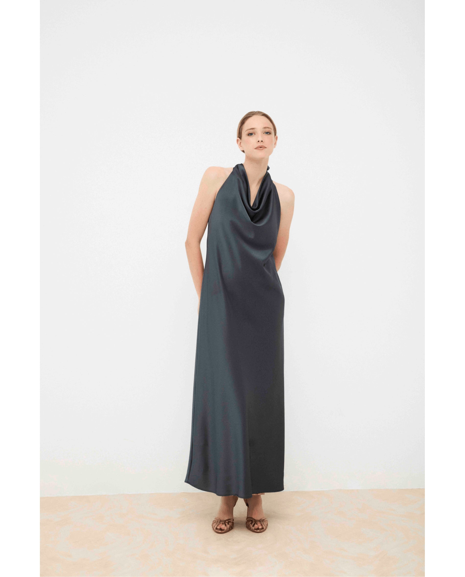 Vestido de mujer satinado - Bimani - Petróleo Petróleo-2