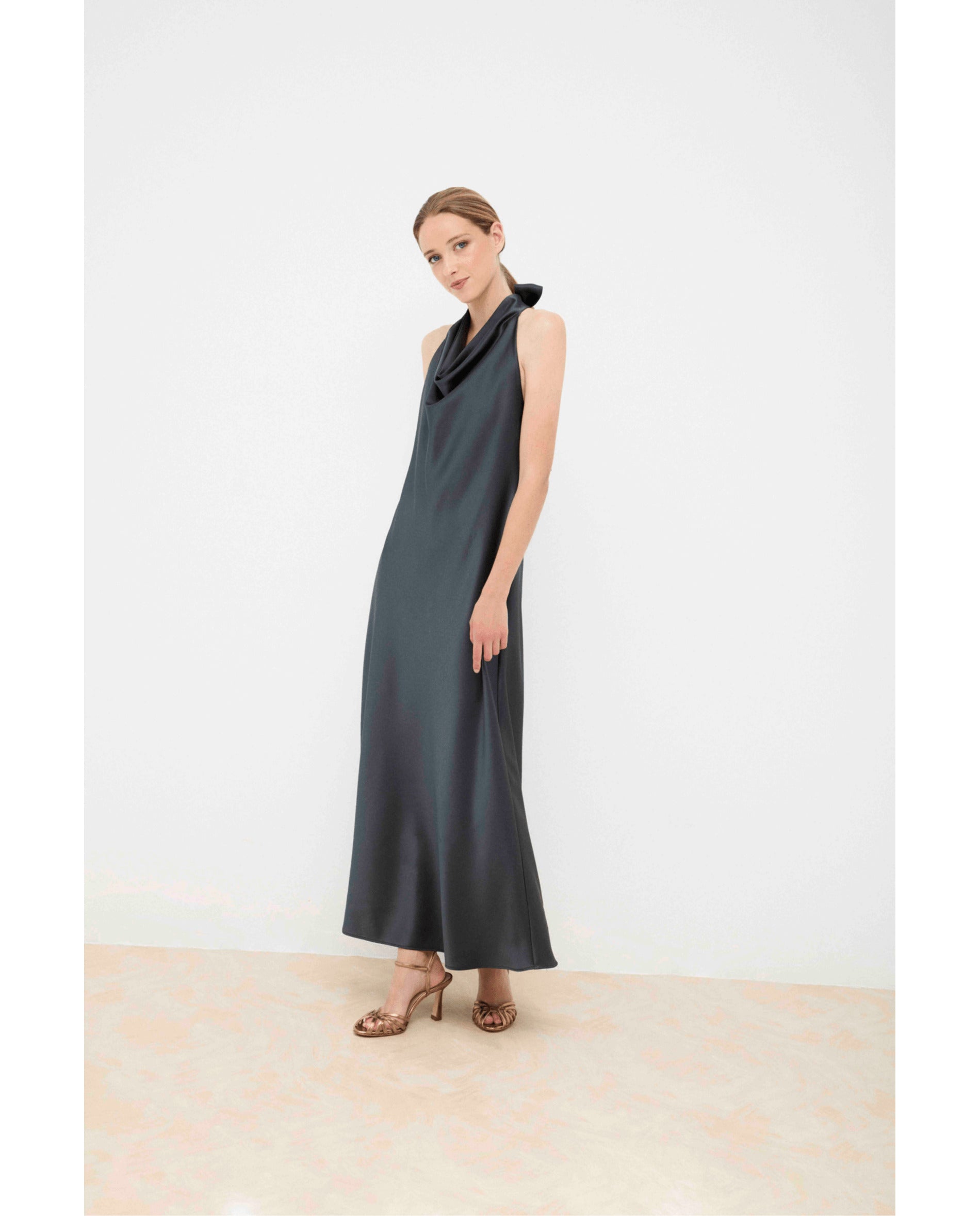Vestido de mujer satinado - Bimani - Petróleo Petróleo-3