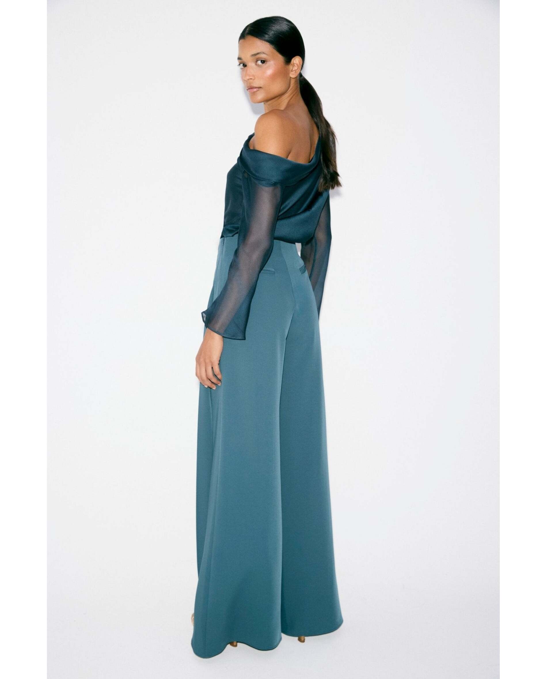 Pantalón de mujer de crepe grueso - Bimani - Petróleo Petróleo-2
