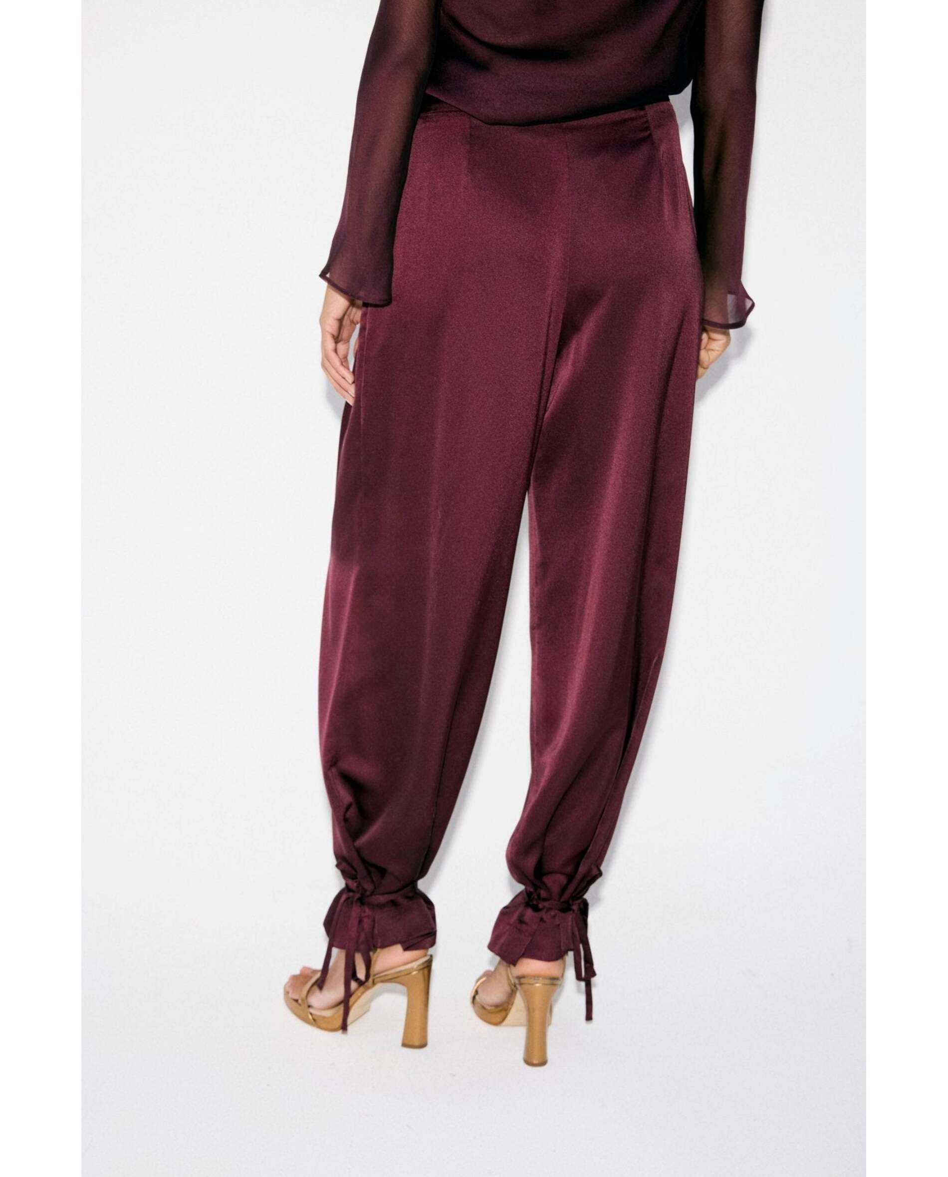 Pantalón de mujer satinado tiro alto - Bimani - Berenjena Berenjena-2