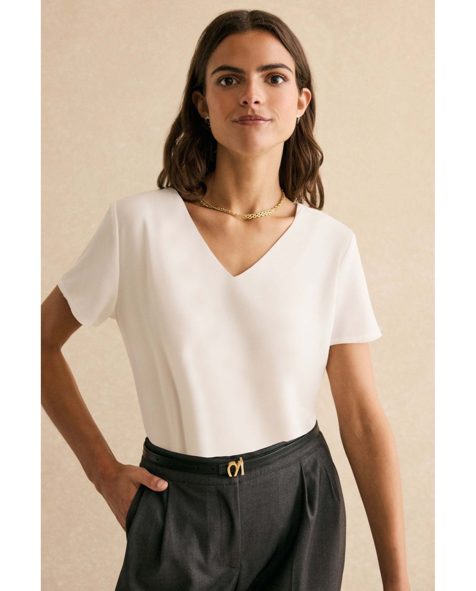 Blusa de muejr de tejido bimani - Blanco Blanco-1