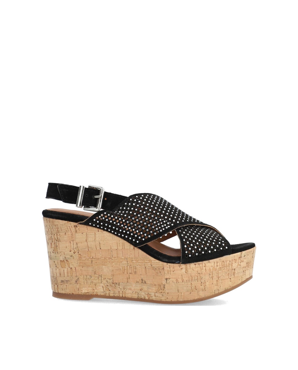 Alpe - Sandalias de cuña de mujer de piel baby silk en color negro.