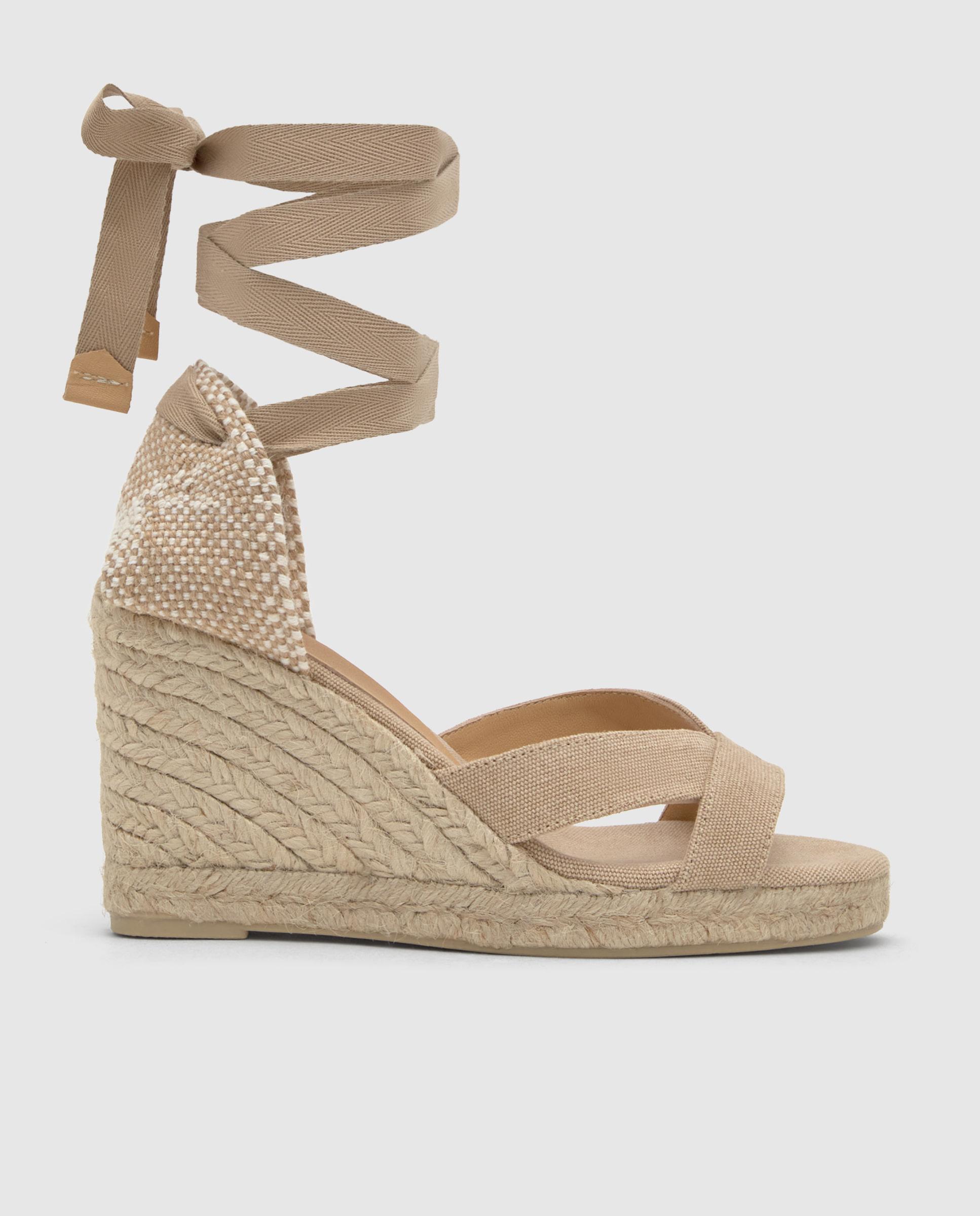Sandalias de cuña de mujer Bailey en algodón orgánico lavado y cierre de cintas - Castañer - Beige Beige-1