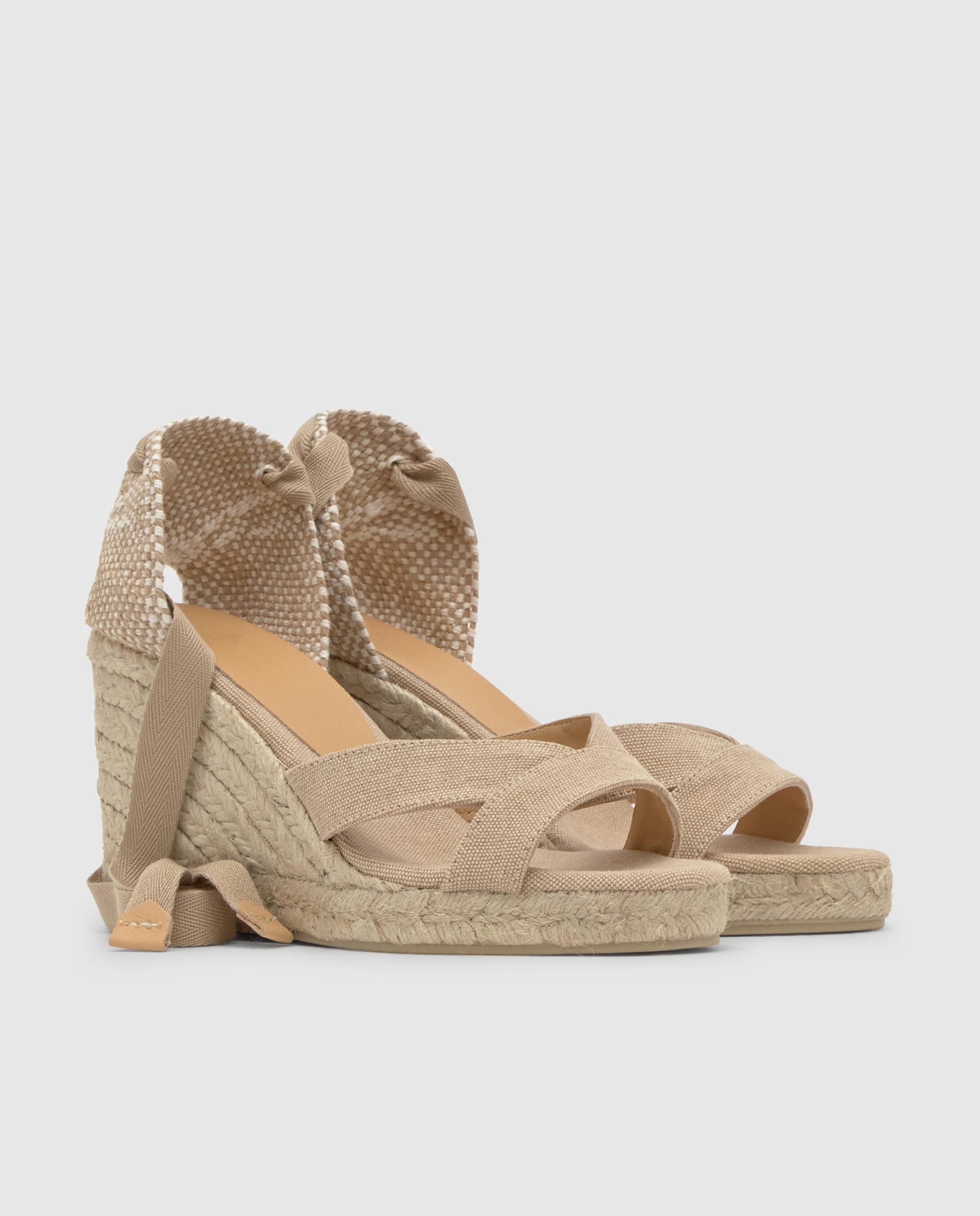 Sandalias de cuña de mujer Bailey en algodón orgánico lavado y cierre de cintas - Castañer - Beige Beige-3