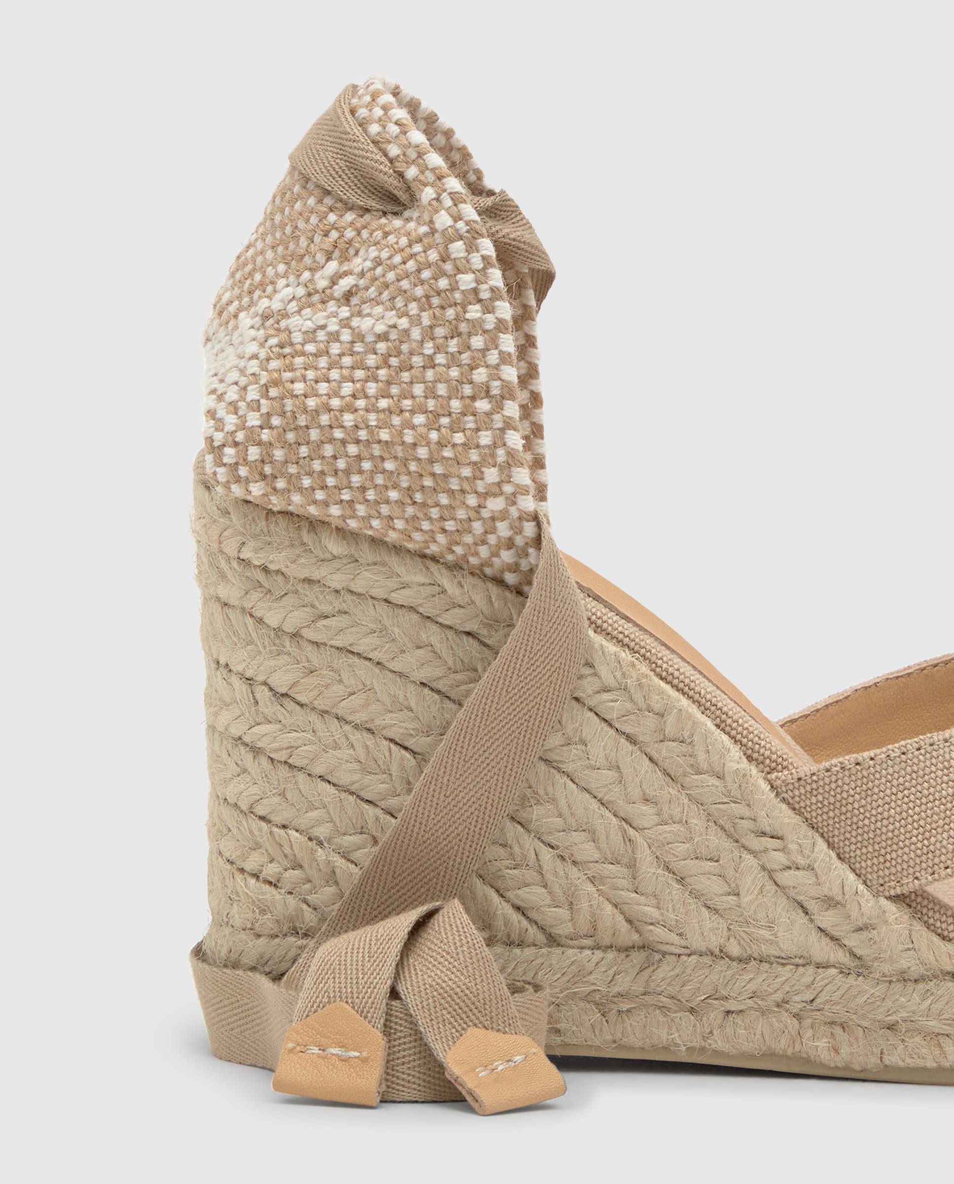 Sandalias de cuña de mujer Bailey en algodón orgánico lavado y cierre de cintas - Castañer - Beige Beige-4