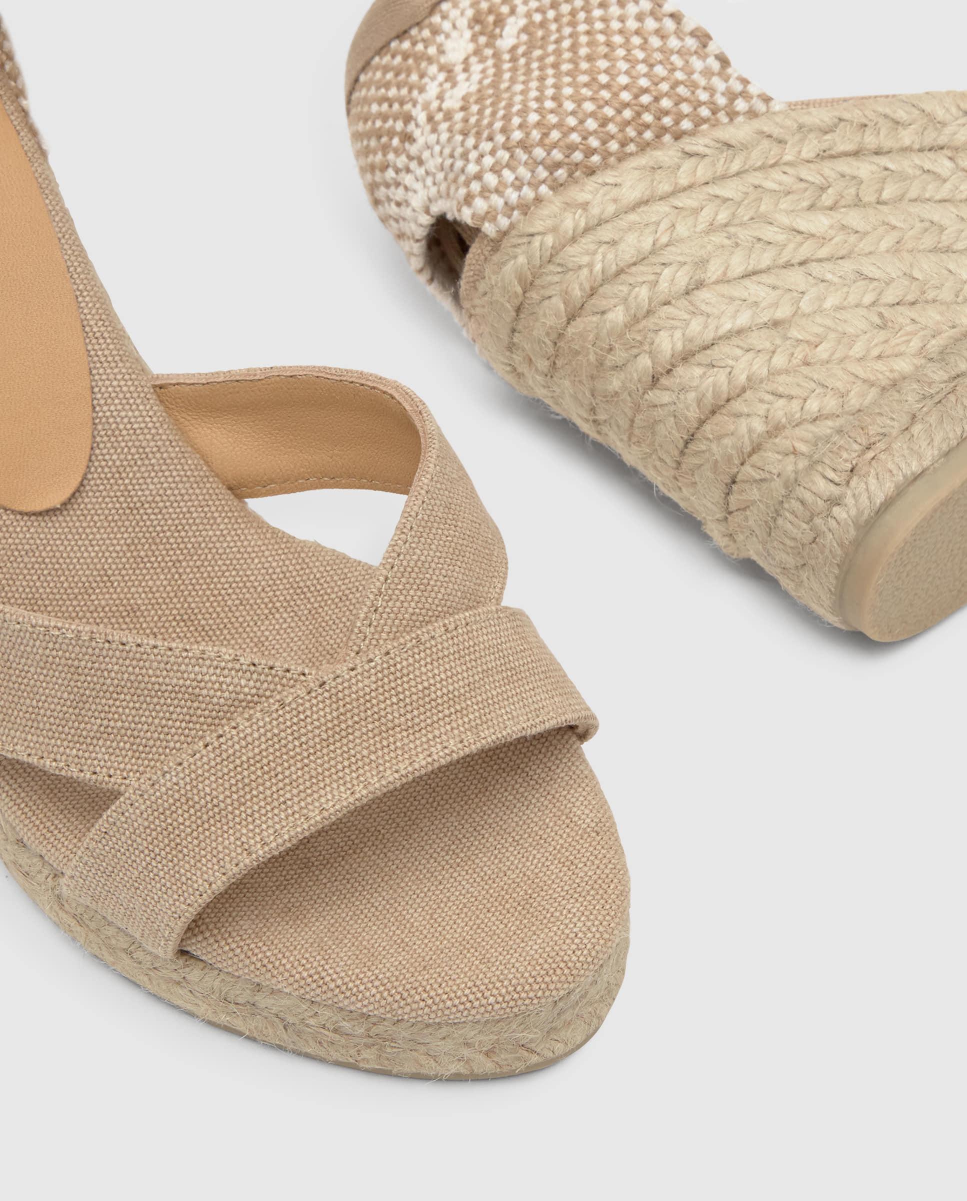 Sandalias de cuña de mujer Bailey en algodón orgánico lavado y cierre de cintas - Castañer - Beige Beige-5