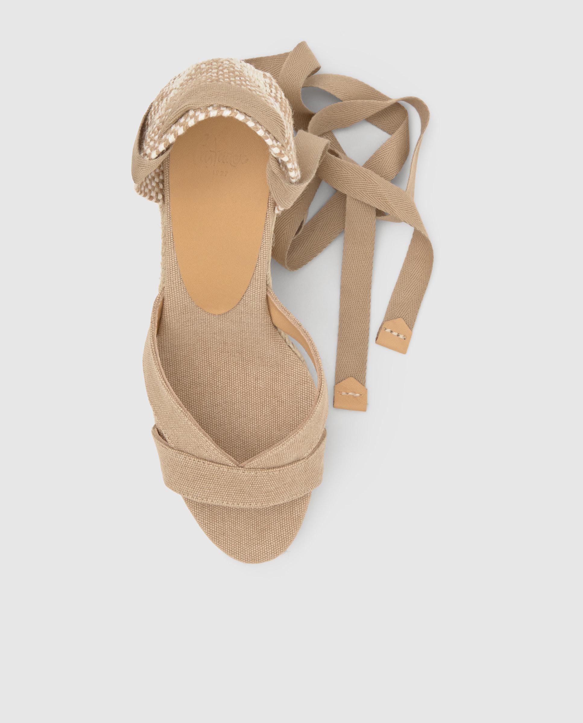 Sandalias de cuña de mujer Bailey en algodón orgánico lavado y cierre de cintas - Castañer - Beige Beige-6