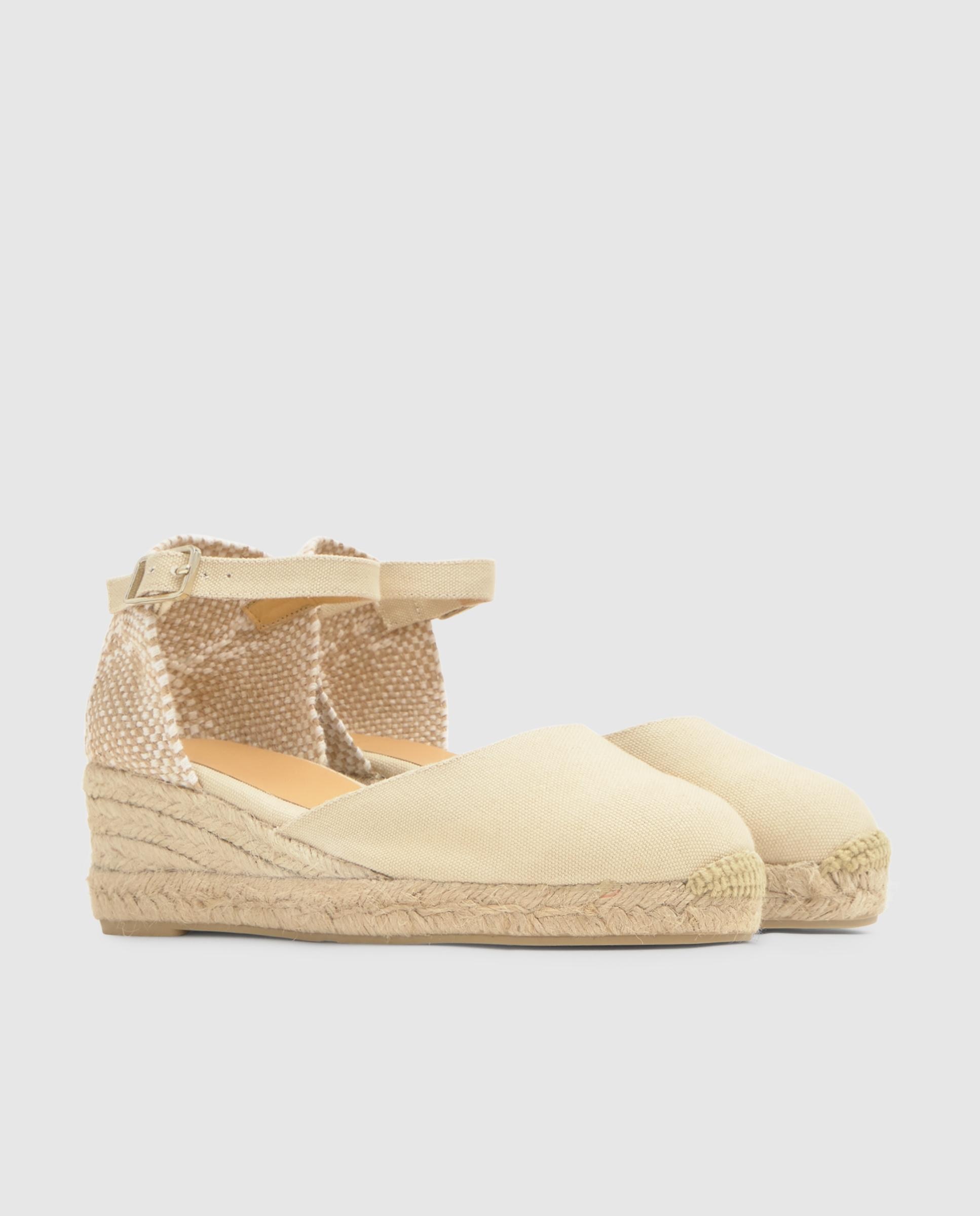 Alpargatas de cuña de mujer Carol con talonera trenzada y cierre de hebilla - Castañer - Beige Beige-3